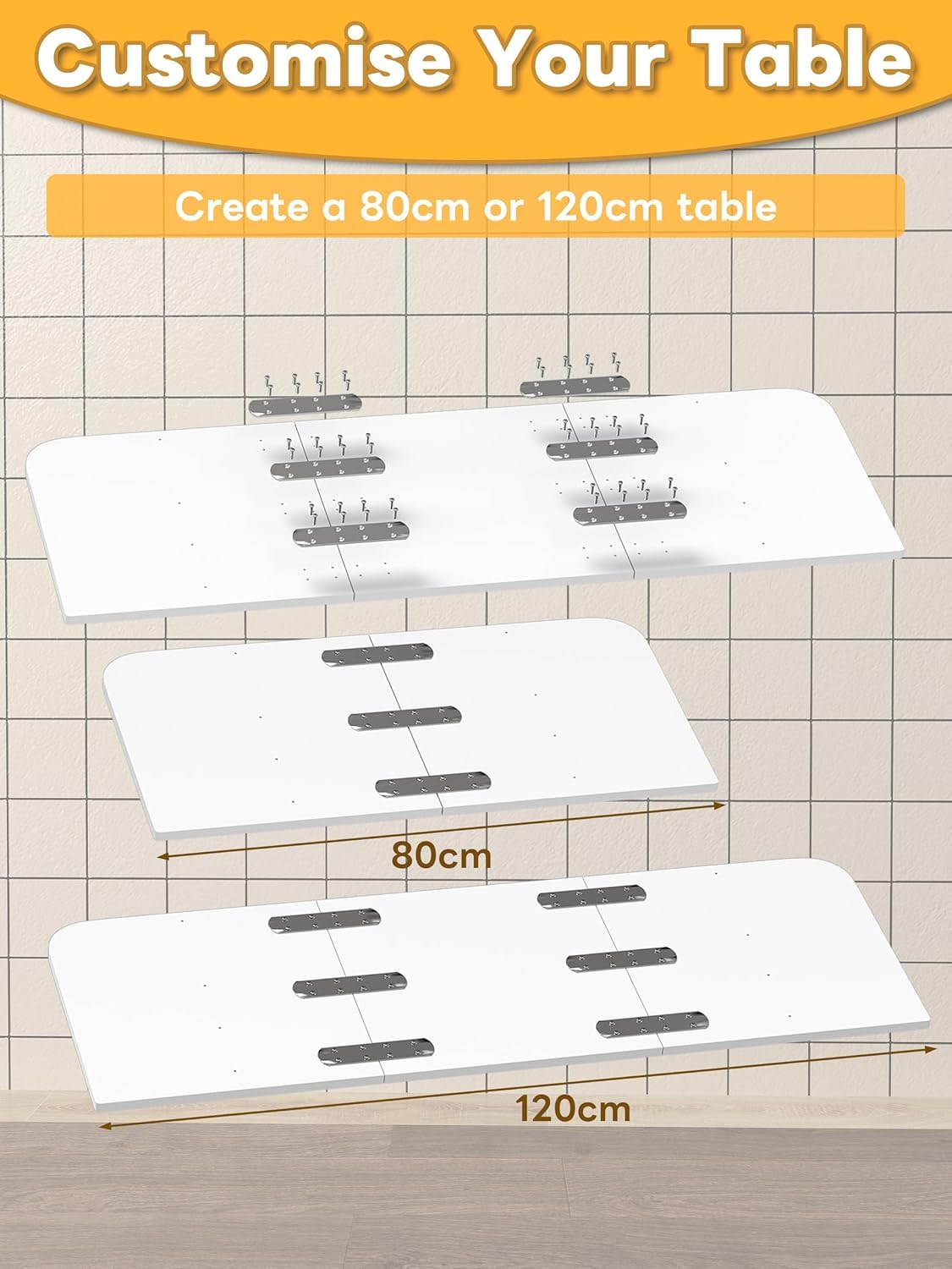 Klapptische Wandmontiert, 120×40 cm Klappbarer Tisch zur Wandmontage, Wandklapptisch mit Klammern, Schwebender Schreibtisch Platzsparend für Waschraum Küche Balkon Zuhause Büro, Weiß
