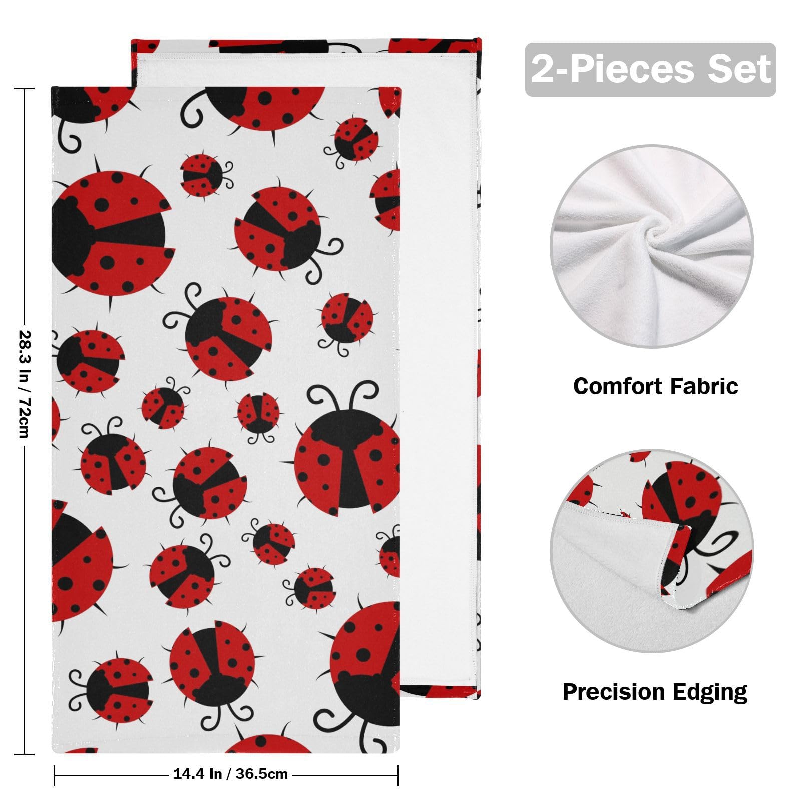 Ladybug Hand Towels for Bathroom Set of 2, Red and White Cartoon Insect Bath Towels Soft Absorbent Decorative Fingertip Towels Home Hotel Spa Gym Face Towels Kitchen Tea Dish Towels 14