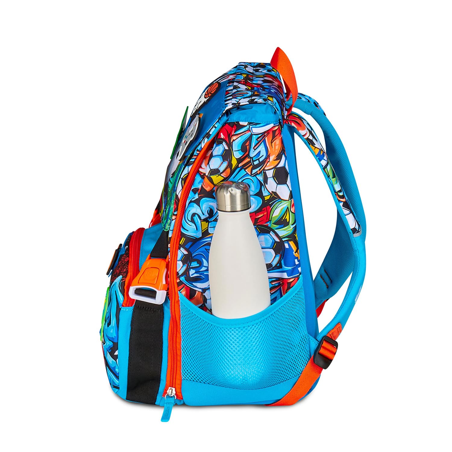 SJ GANG STYLE JAM GANG Zaino Scuola Estensibile Big, Blu, Zaino con Divisorio Interno, Tasca Superiore con Patch Riposizionabili, Tasca per Borraccia, 24 L, Zaino Scuola Elementare, Zaino Bambino
