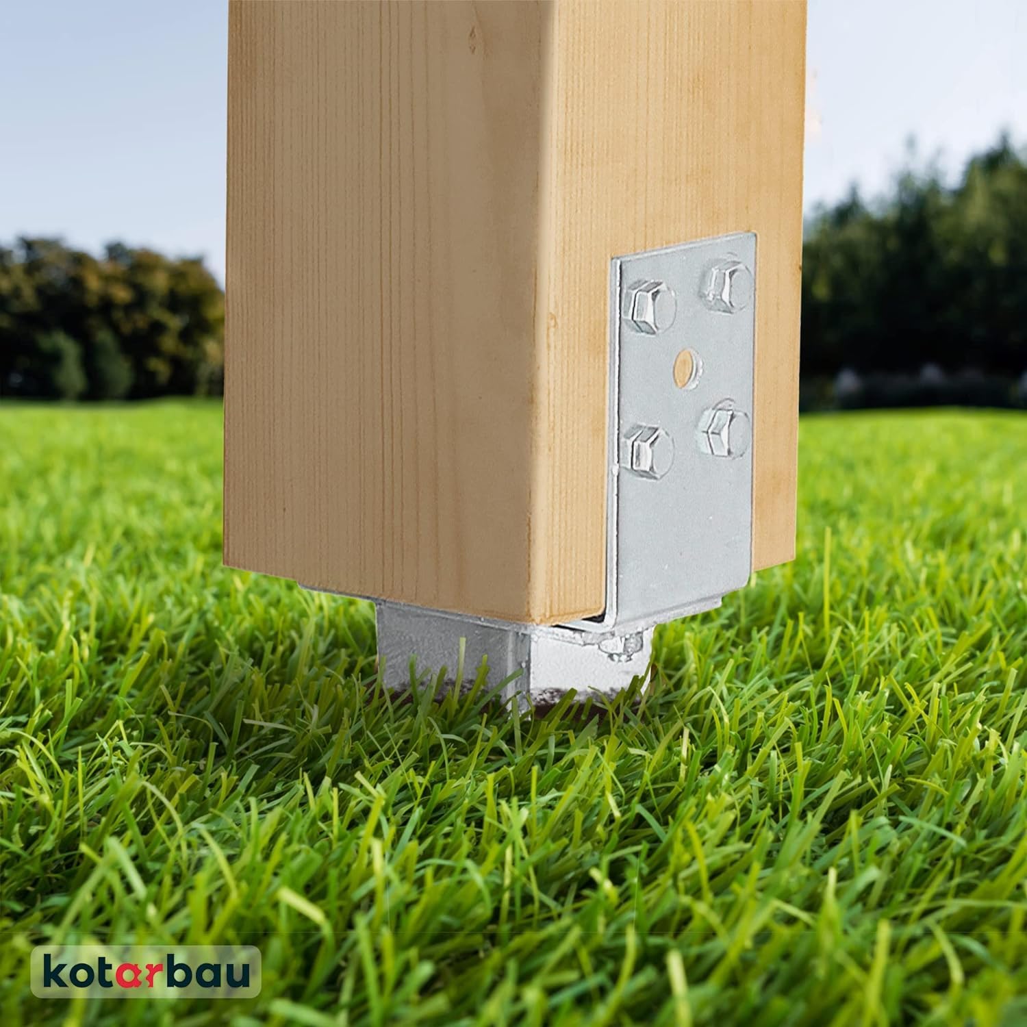 KOTARBAU® Podstawa Słupa Regulowana - 0-160 mm - Podstawa Słupa U - 70 cm - Kotwa Wbijana - Wspornik Słupa Drewnianego - Stalowy