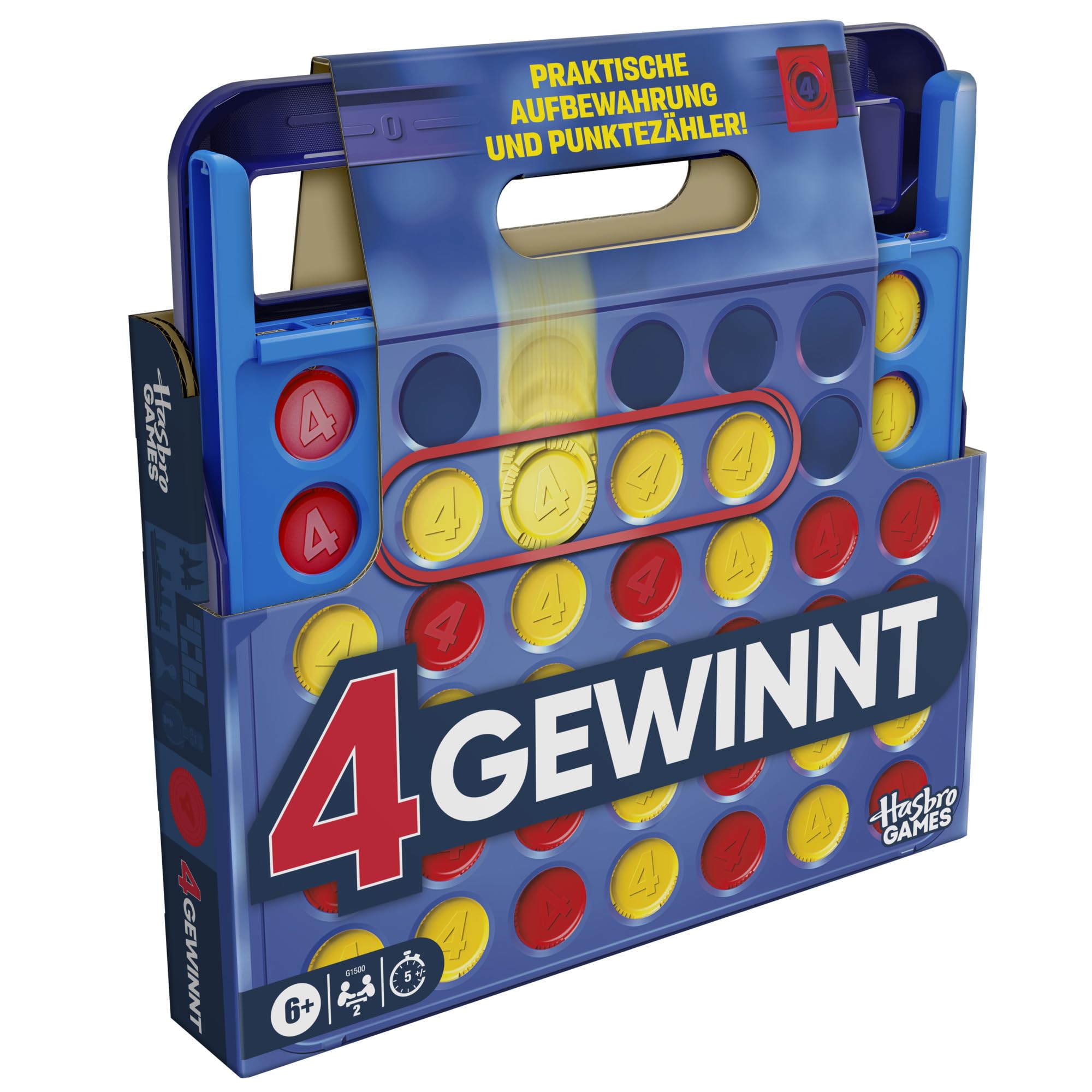 Oficjalna gra Hasbro Games 4 (edycja 2025) | praktyczne przechowywanie, pudełko do noszenia, licznik punktów | od 6 lat | 2 gracze | gra rodzinna dla dzieci - wersja niemiecka