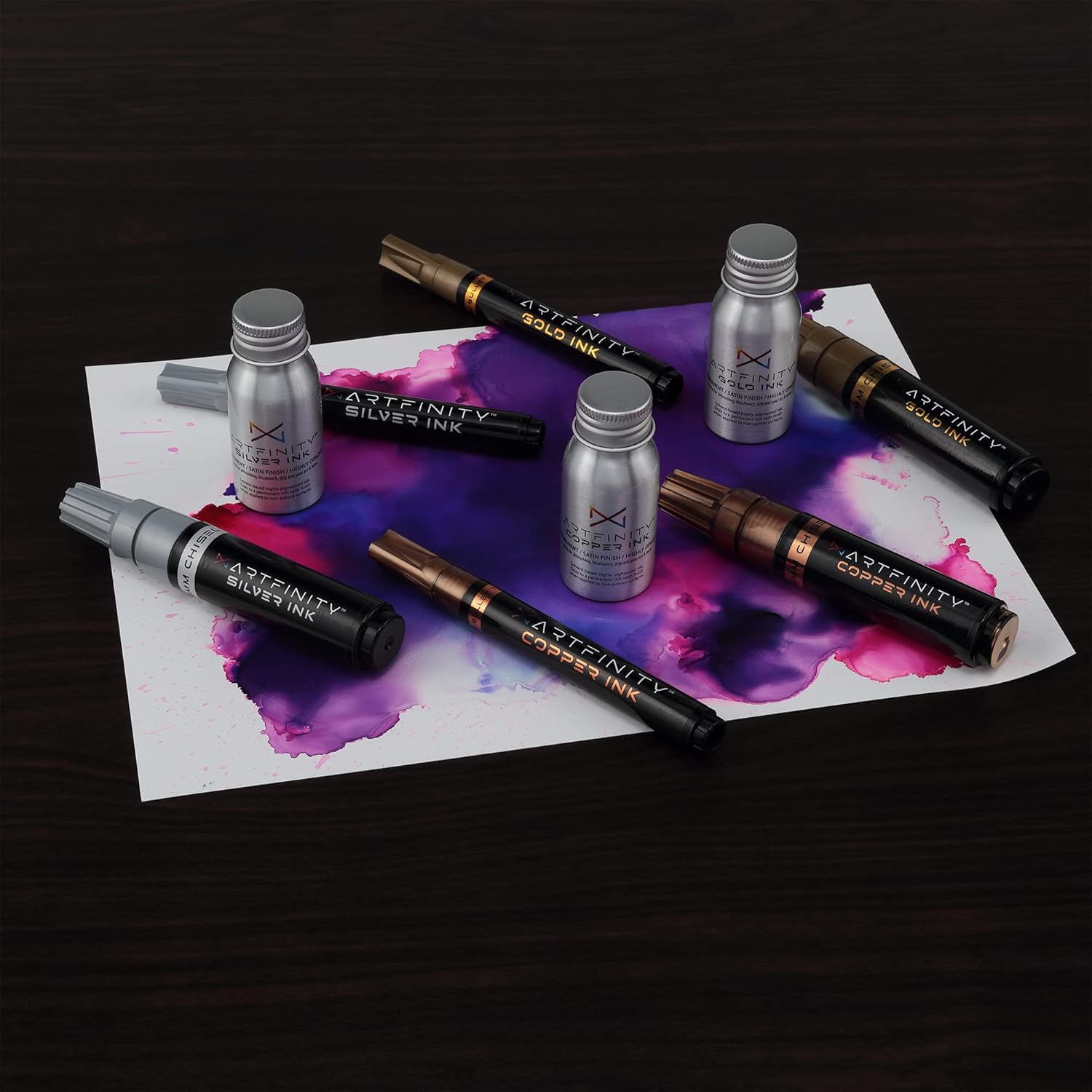Artfinity Rich Metallic Markers - Professional Metallic Markers for Artists, Drawing, Calligraphy, & More! - [Copper - 8.5mm Chisel Nib - 3 Pack]