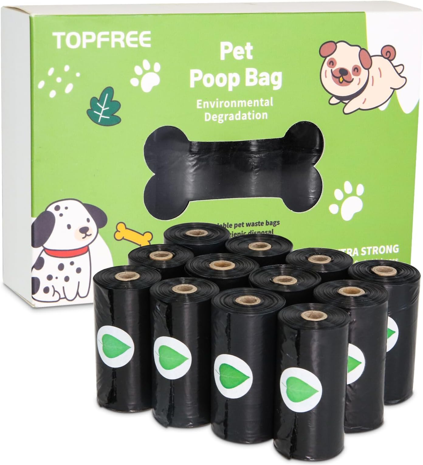 TopfreeThicker Dog Poop Bags 180 Dog Poo Bags Waste Bags Thick Strong Made from Corn Starch Plants Based (Black)