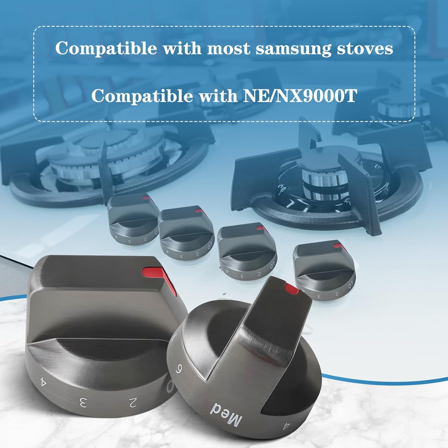 DG64-00975A Stove Knobs Fit for Samsung NE/NX9000T，Replace DG64-00975A 001 DG64-00975A 002 Fit for Samsung Electric Knobs，5 Pcs Black