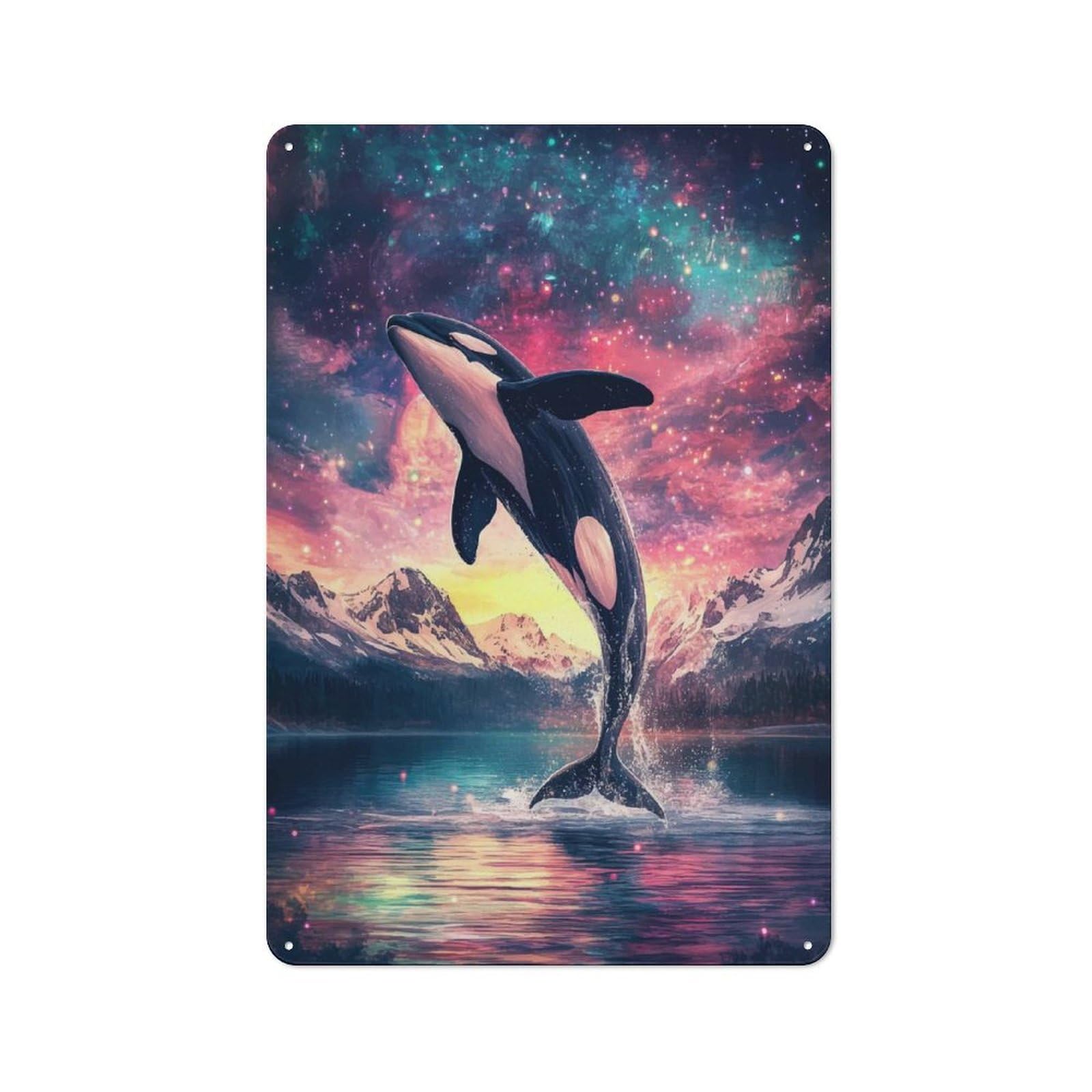 Junmoney Orca Leaping Into The Stars Vintage Decorative Tin Plaque 30X20cm, Room Wall Plaque For Hallway, Home Bar, Garage Or Study