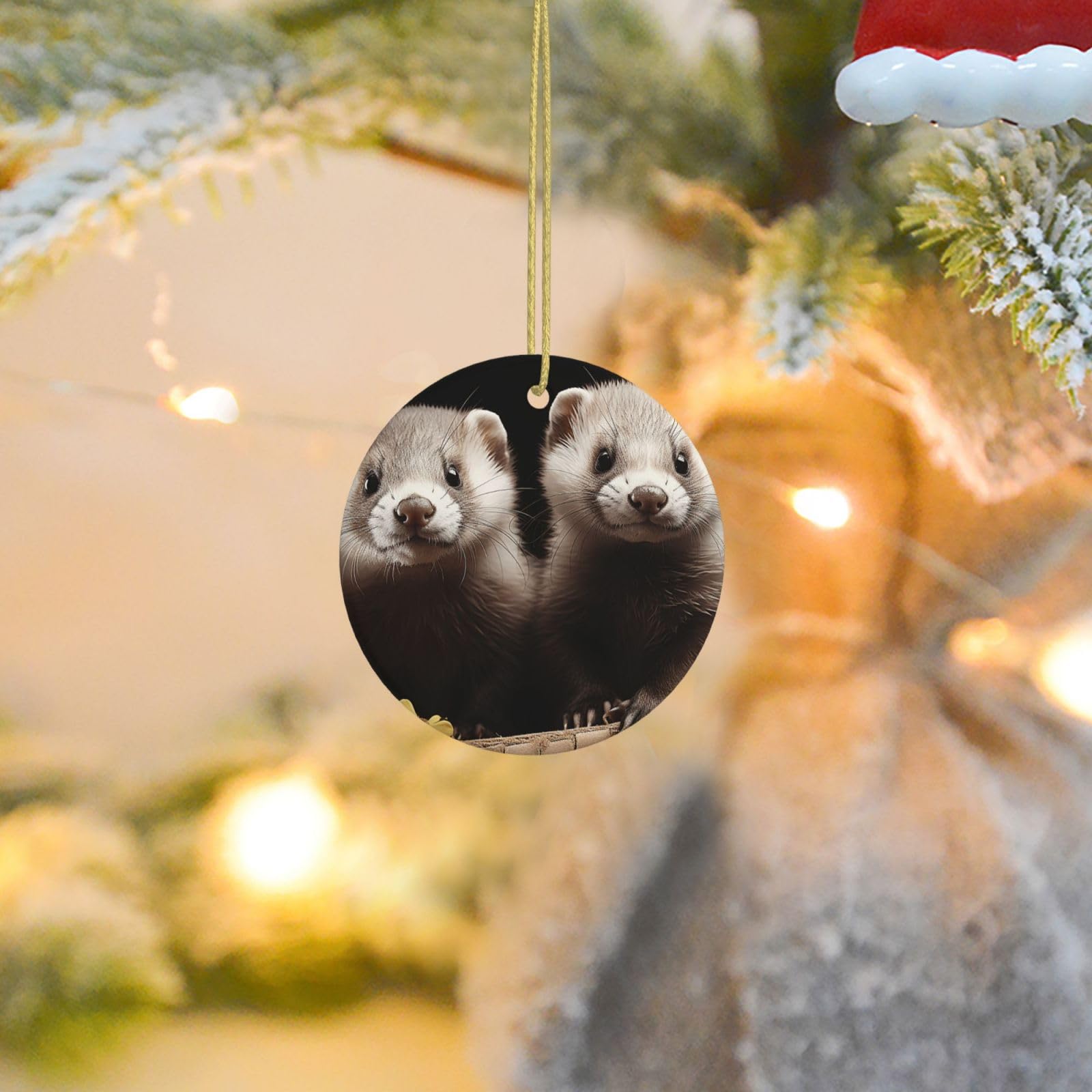 Christmas Tree Ornaments Ceramics Christmas Round Decorations Ferrets Ceramics Ornaments Circle Pentagram Xmas Tree Hanging Pendant for Christmas Tree Party Holiday Home Decor