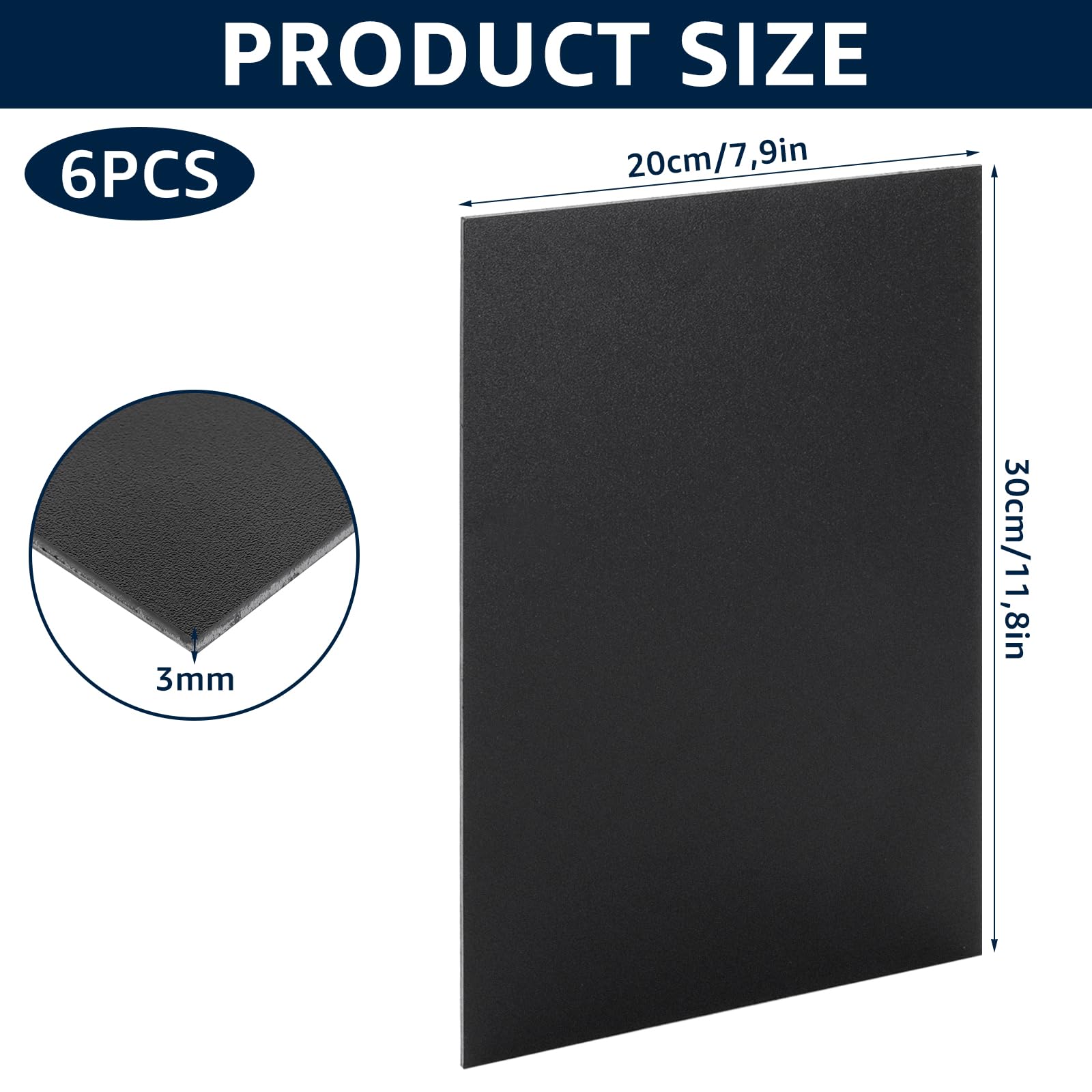 6 pannelli in plastica ABS da 3 mm, 30 x 20 cm, colore nero, per modellismo, fai da te, parafanghi per esterni, fai da te, parafanghi