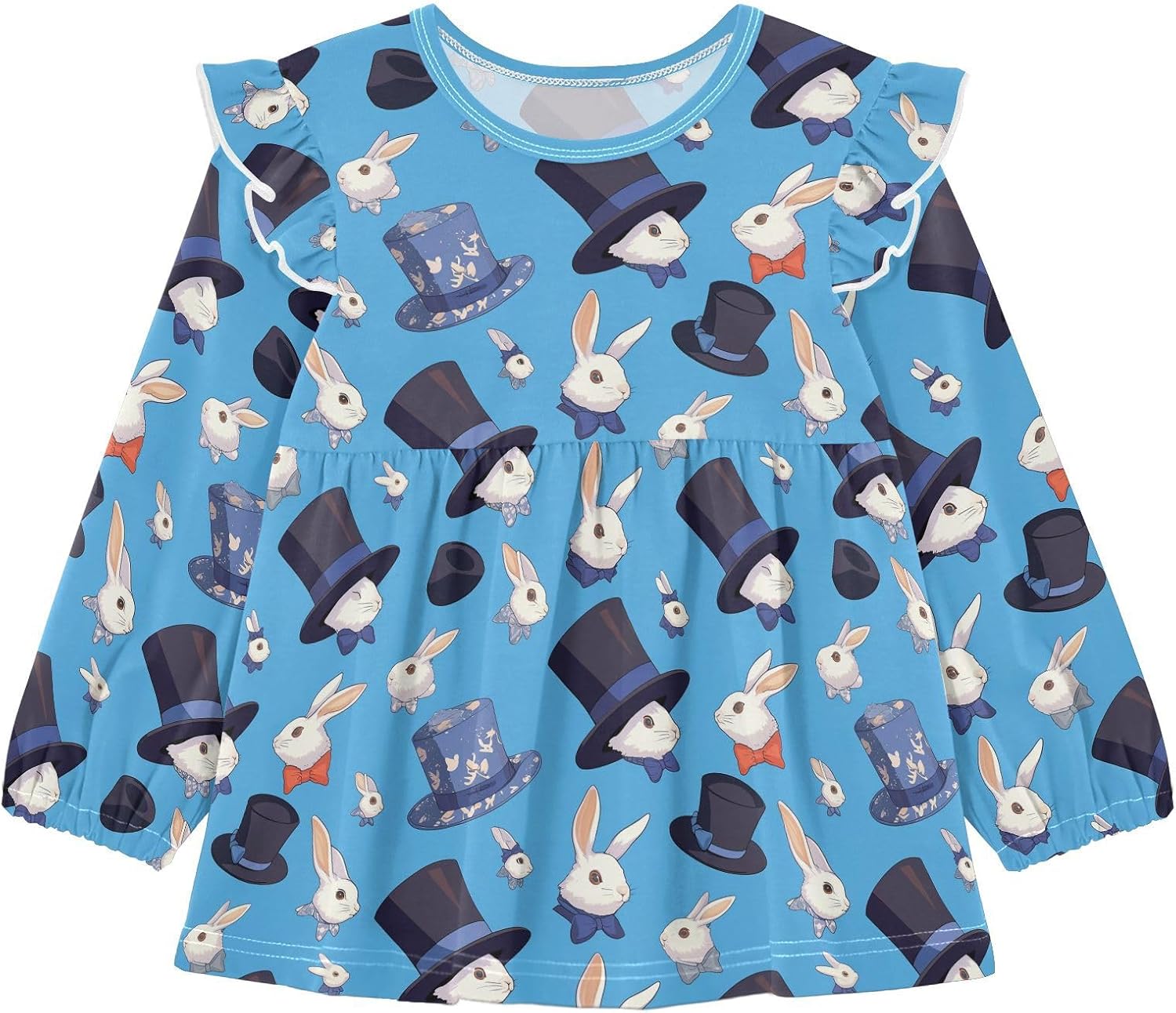 visesunny Toddler Clothes for Girls Bunny Magician Cartoon Long Sleeve Fall Shirts Cotton Top with Ruffle Collar