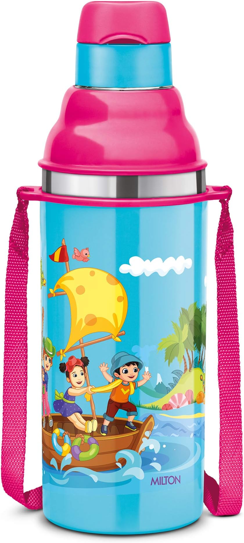 MILTON Kool Stunner 400 Kids Plastic Insulated Water Bottle with Straw, 380 ml, Sipper Bottle, Leak Proof, BPA Free, Food Grade, School & Picnic Bottle, Blue