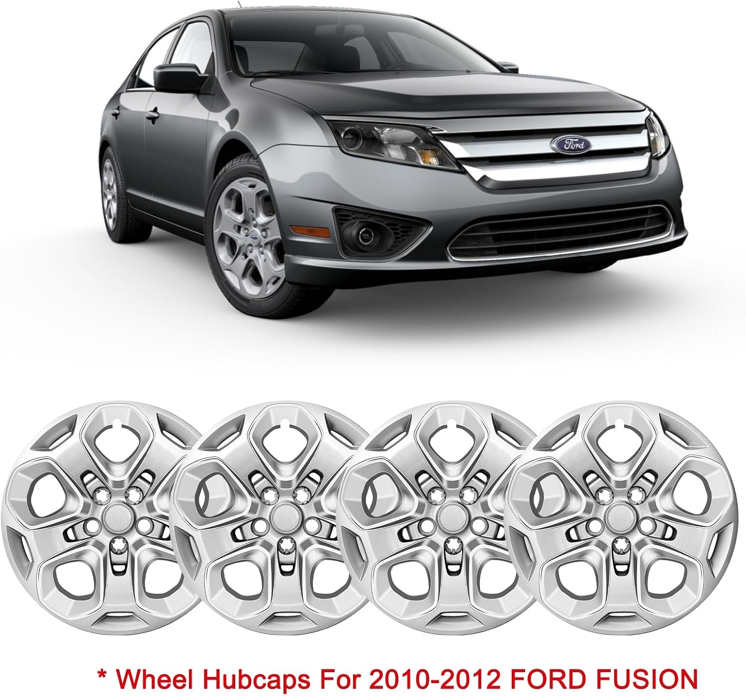 17 inch Hubcaps Compatible with Ford Fusion 2010 2011 2012; Wheel Covers Set of 4 Pcs; AE5Z1130D (Silver)