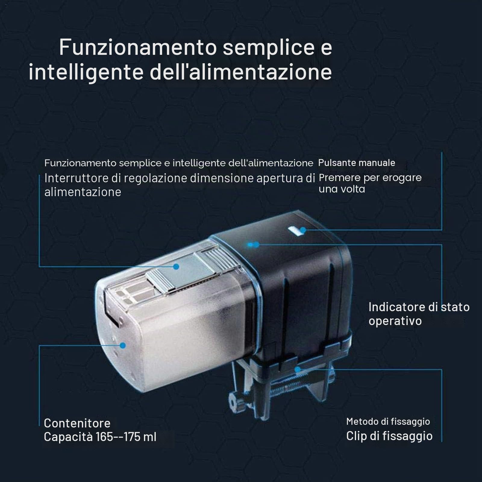 Alimentatore automatico per acquario litchi, distributore di cibo per pesci con timer controllato WIFI 2.4G con display LCD per vacanze in stagno per acquario(Nero)