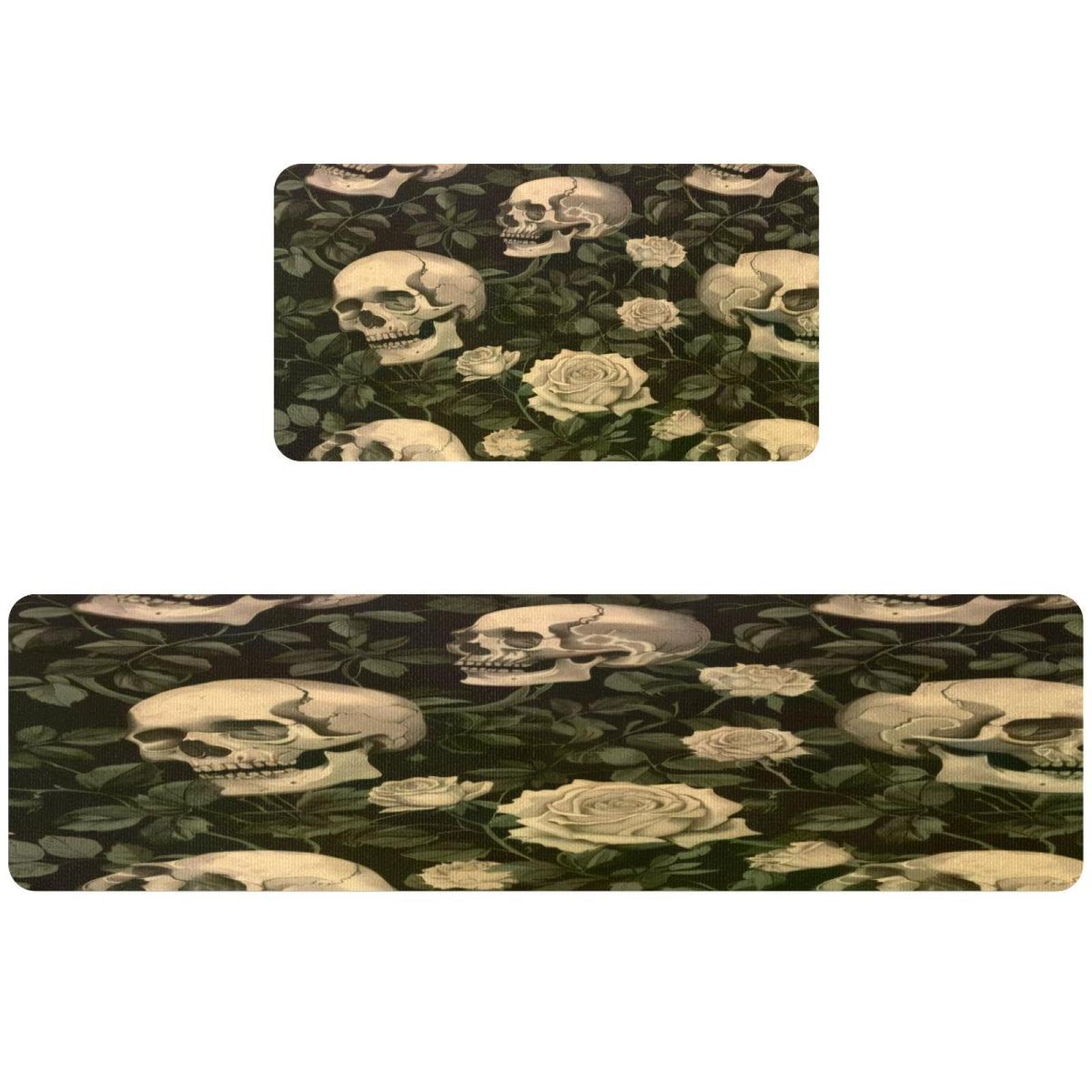 Tapis de cuisine antidérapants lot de 2 lavables motif branche de rose blanche pour maison
