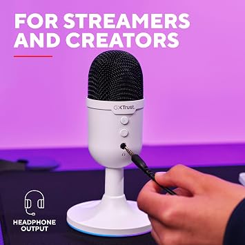 Trust Gaming GXT 236W Yami USB Condenser Streaming Microphone for Podcast, Twitch, Discord, ASMR, Youtube, Playstation 5, Gaming Mic with Cardioid Recording Pattern, Mute Button, RGB Light - White