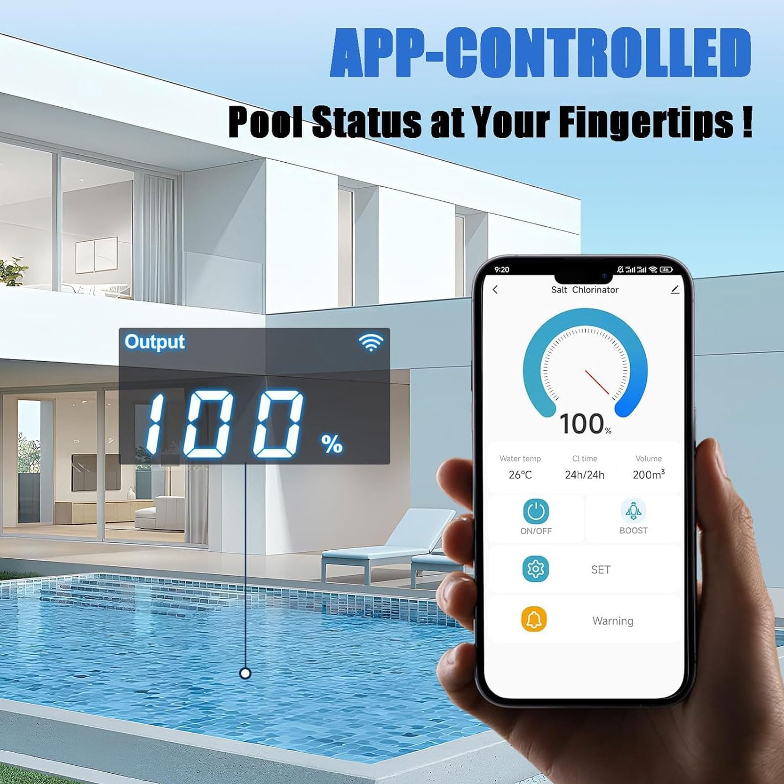 Generador de cloro salado para piscinas de hasta 22.000 galones, salida de 4-20 g/h, panel digital inteligente, función de autolimpieza automática, ideal para sistemas de spa de agua salada