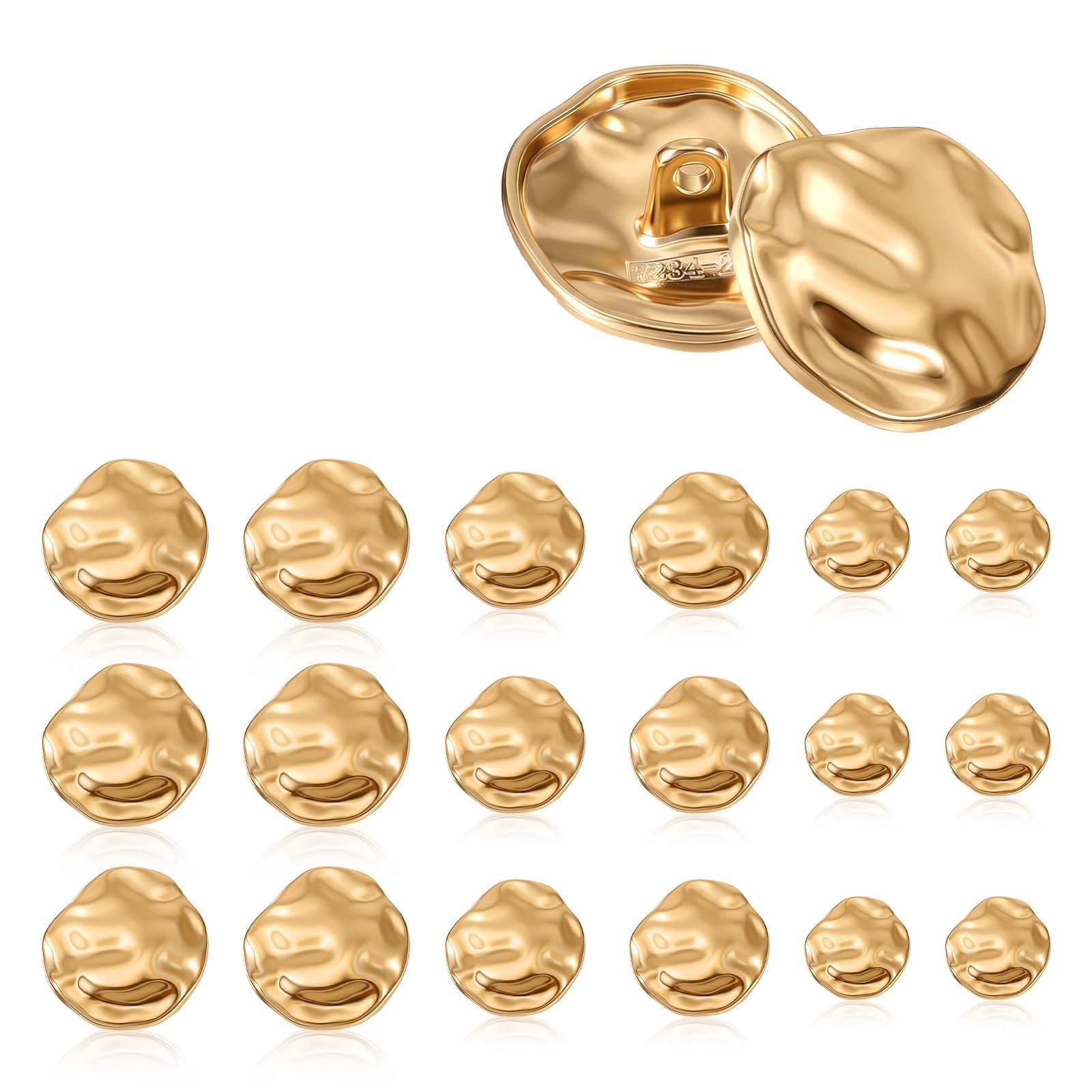 18Pcs Gold Buttons Blazer Button Set Metal Brass Buttons Irregular Vintage Coat Button for Cardigans Blazer Suits Coat Jacket Uniform 15mm 20mm 23mm