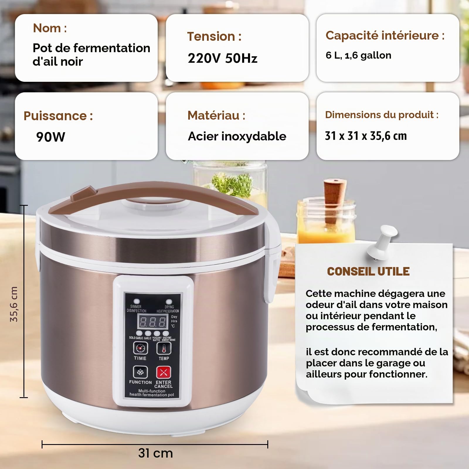 YUCHENGTECH Fermenteur Ail Noir Automatique 6L Fermenteur D'ail Noir Intelligent, Fermenteur pour Yogurt Tempeh e Natto avec Contrôle du Temps et de la Température - Contrôle de Séchage Indépendant