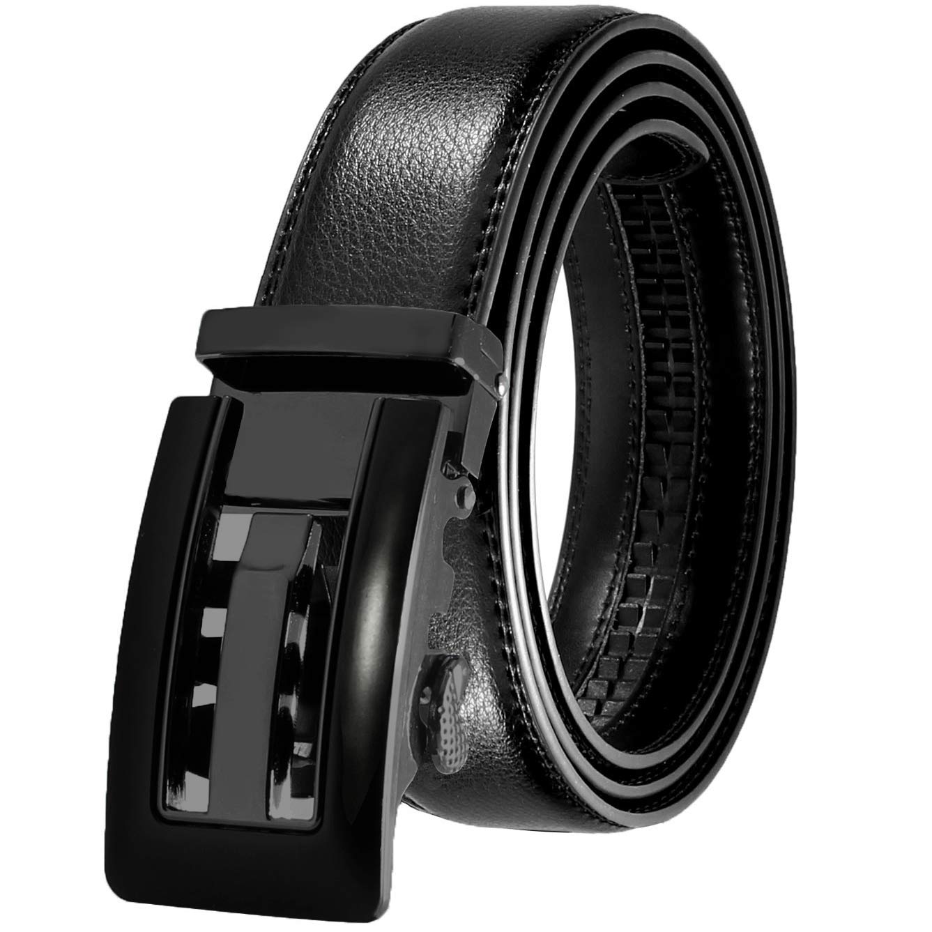 Leather Rachet Dress Black Belts With Automatic Buckle Enclosed in an