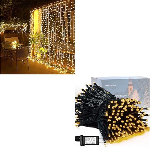 JMEXSUSS 300 luces LED de cortina de color blanco cálido / 200 LED blanco cálido luces de Navidad al aire libre