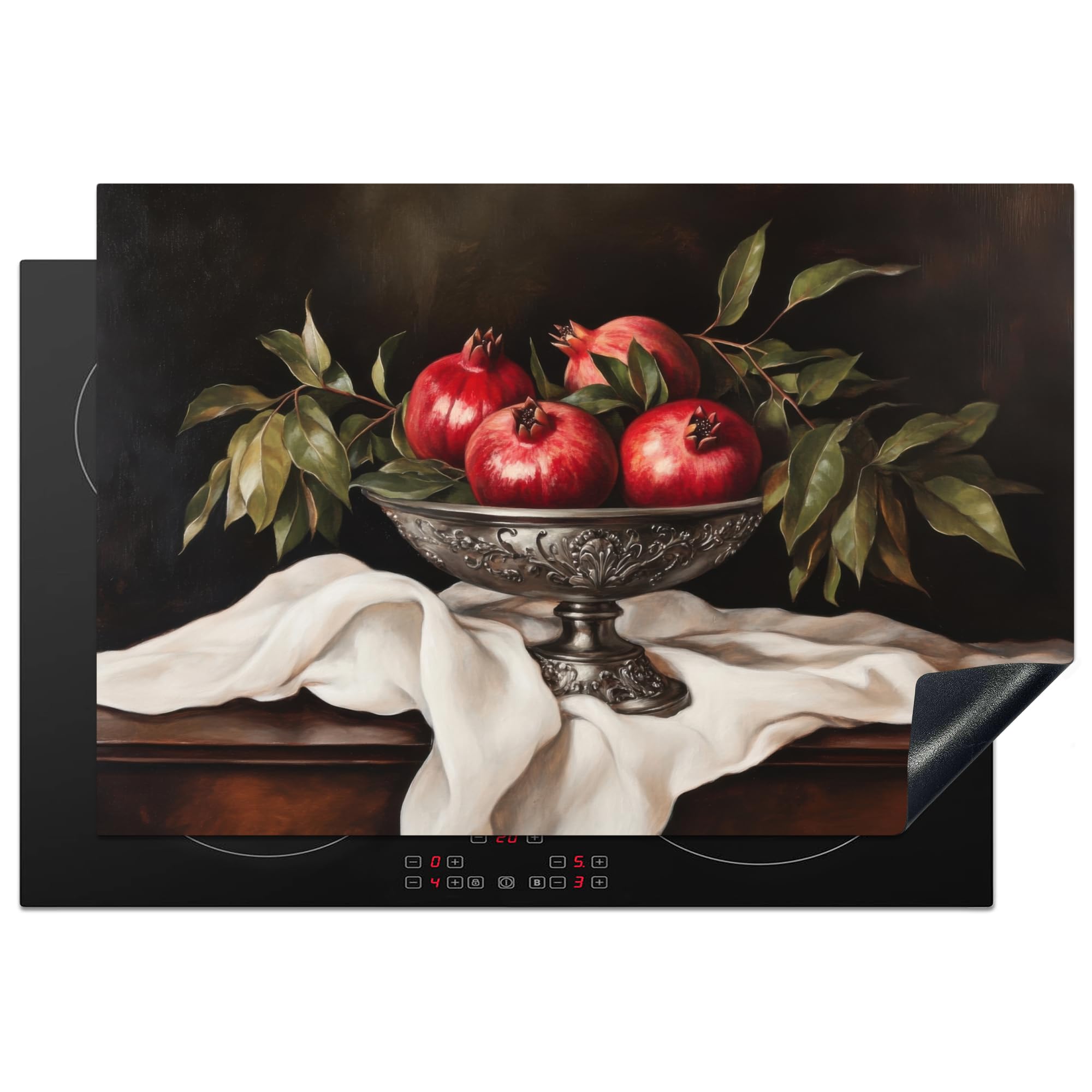 KitchenYeah© Induction Hob Protector Mat 20.5"x30.7" / 78x52 cm Cooker Top Protectors Cover Ceramic Covers Electric Hobs Vinyl Pomegranates - Classic - Vintage
