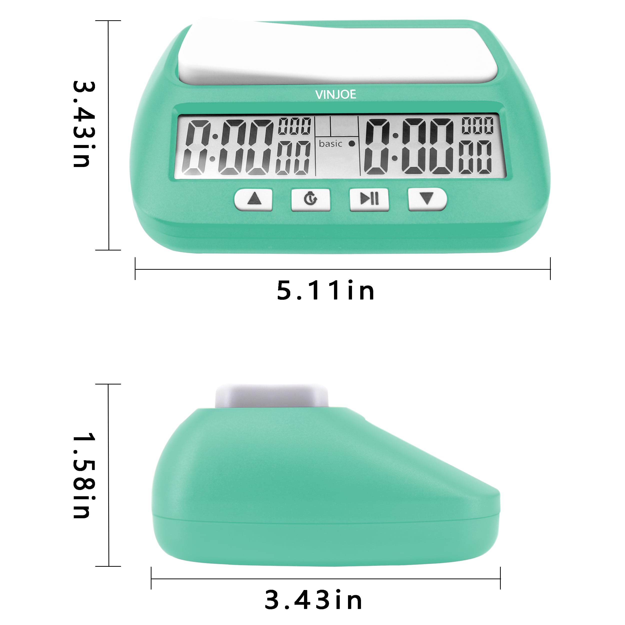 VINJOE Chess Clock Digital Chess Timer Professional for Board Games,Portable Digital Chess Clock & Game Timer with Basic,Bonus,Delay and Positive Time Features Best Gifts for Christmas (Green)