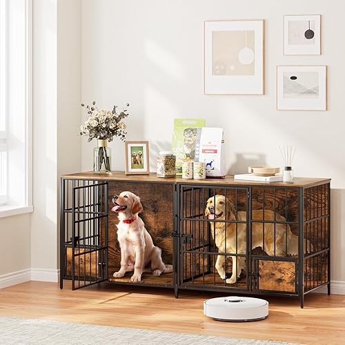 Miniatura 6 de aboxoo Mueble grande de 72 pulgadas para perros para 2 perros, jaula doble de madera XXL para perros para razas grandes, soporte de TV con divisor,