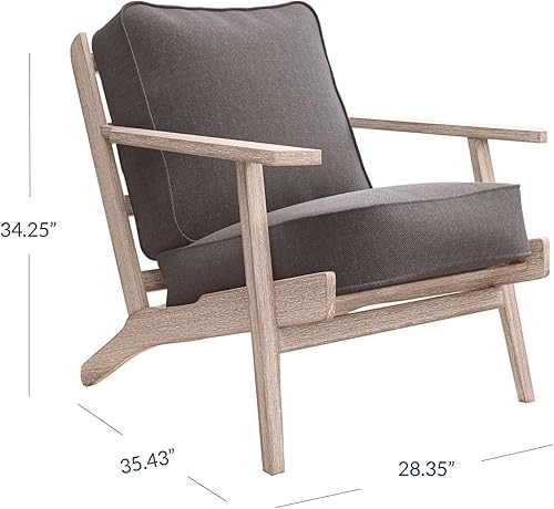 Miniatura 2 de BELLEZE Silla moderna de mediados de siglo con marco de madera resistente, sillón tapizado de lino, fácil montaje, cómoda silla decorativa para sala