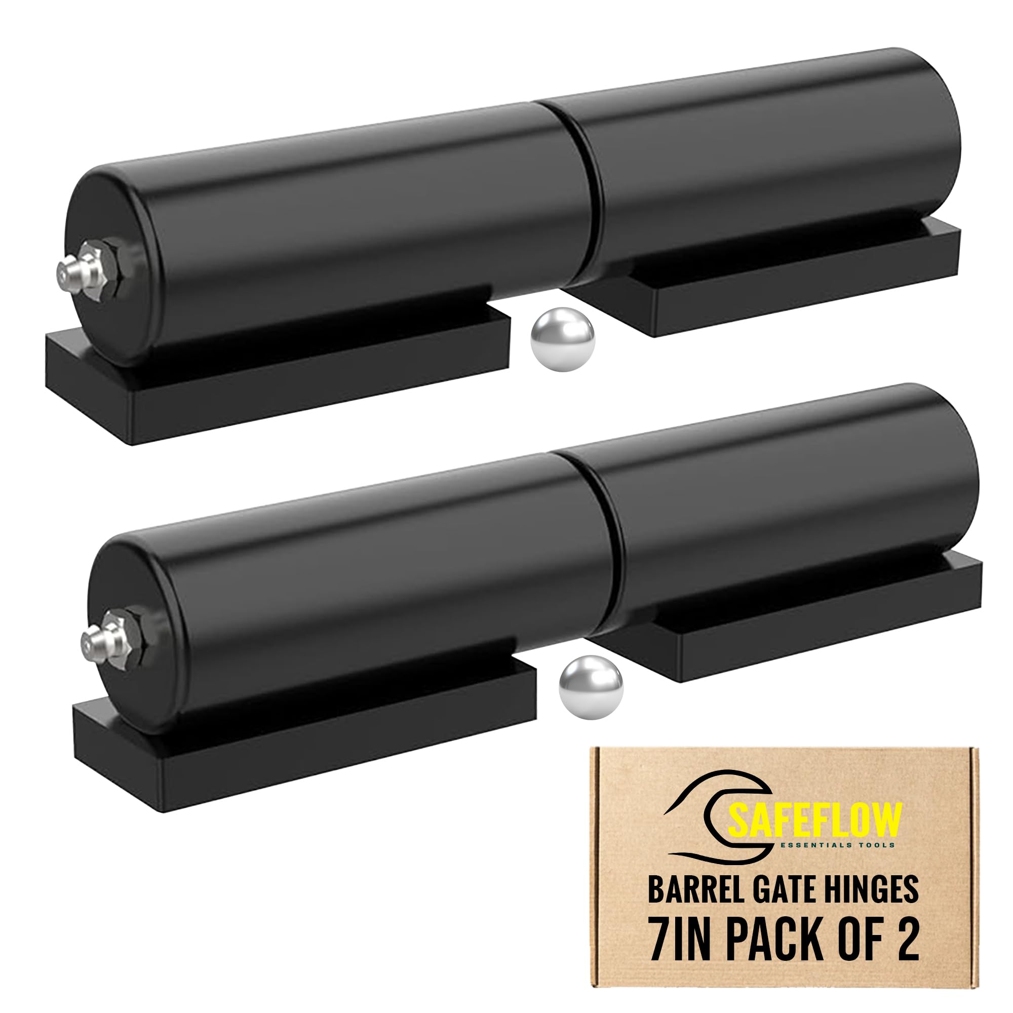 Tools - Bisagras de puerta resistentes de 7 pulgadas, paquete de 2 bisagras de barril de hierro negro, capacidad de 900 libras, instalación soldada para puertas batientes, rampas