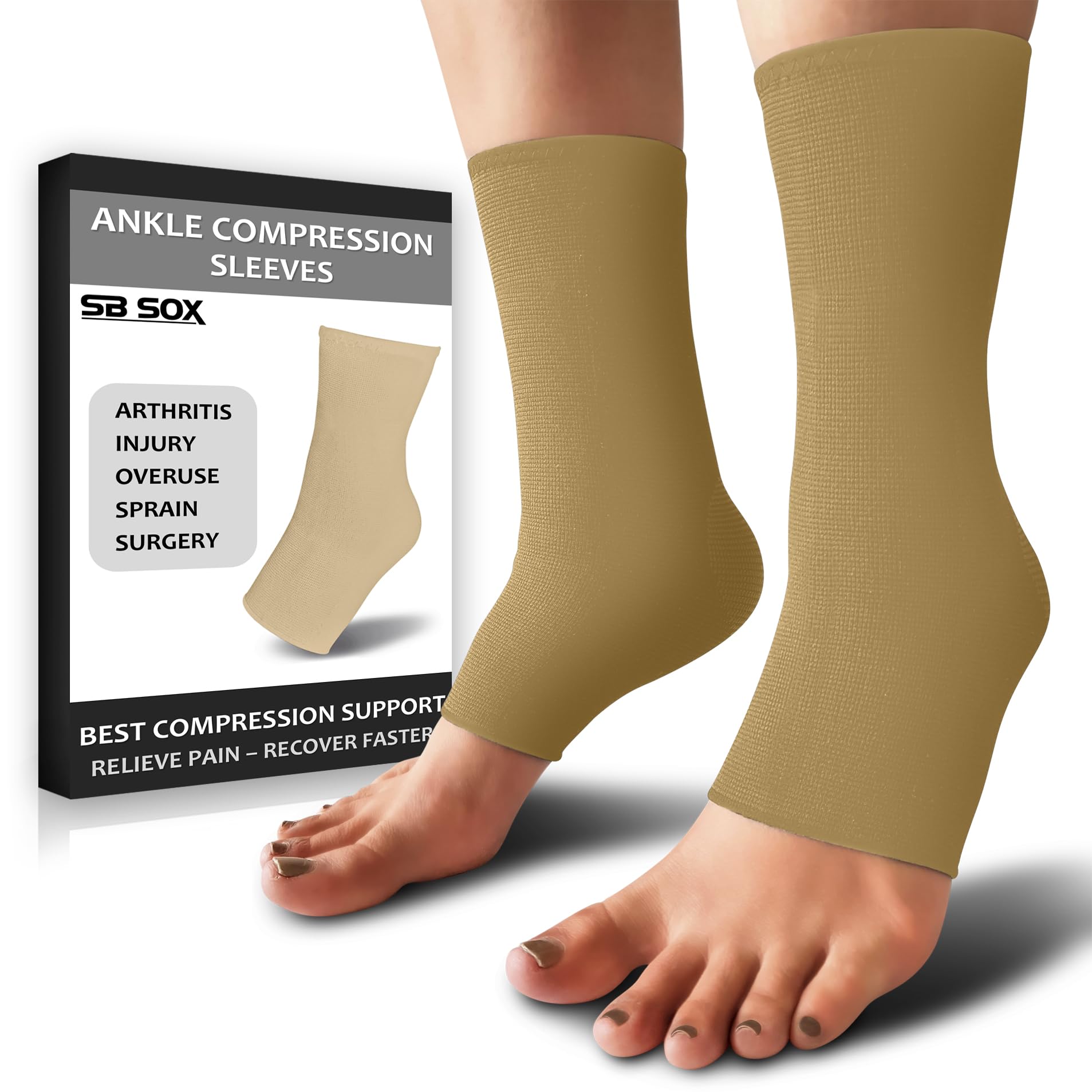SB SOX Compression Ankle Brace (1 Pair) – Ankle Support Sleeve for Men & Women – Relief for Achilles, Sprains, Plantar Fasciitis