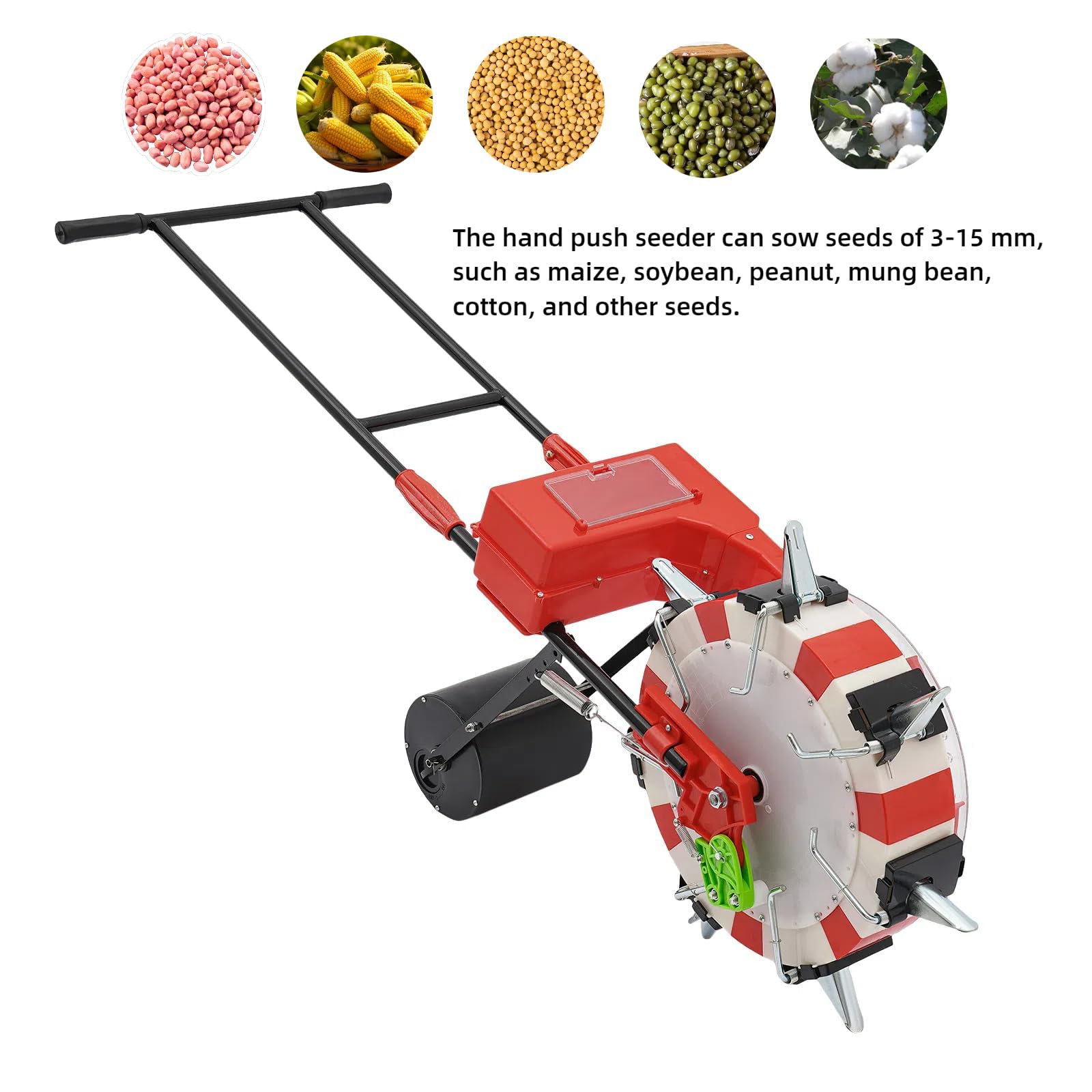 Sembradora de Rodillo de Empuje Manual de un Solo Puerto, sembradora de jardín de precisión sembradora de hileras, espaciado de 26 cm, para Plantar Semillas Dentro de 3-15 mm