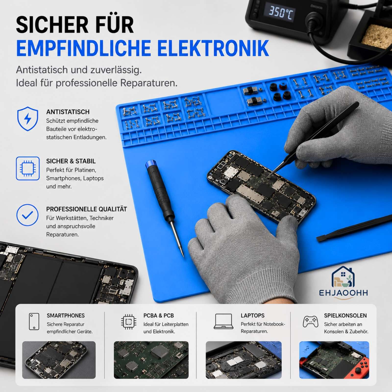 Tapis de Soudure en Silicone 70×40 cm Antistatique Résistant à la Chaleur | Support de Réparation Électronique Pliable pour Électronique Téléphone PC Bijoux Maintenance avec Grande Surface de Travail