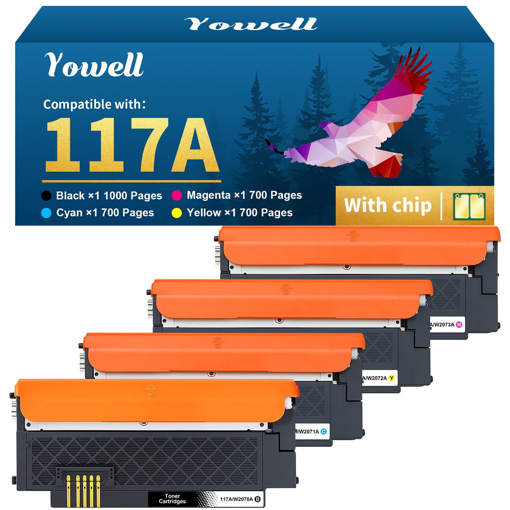 Yowell 4er-Pack 117A Toner Schwarz, Cyan, Gelb, Magenta Kompatibel für HP Color Laser MFP 178nwg, 179fwg, 179fnw, 178nw, 150nw, 150a, 150w (4x 117A W2070A, W2071A, W2072A, W2073A)