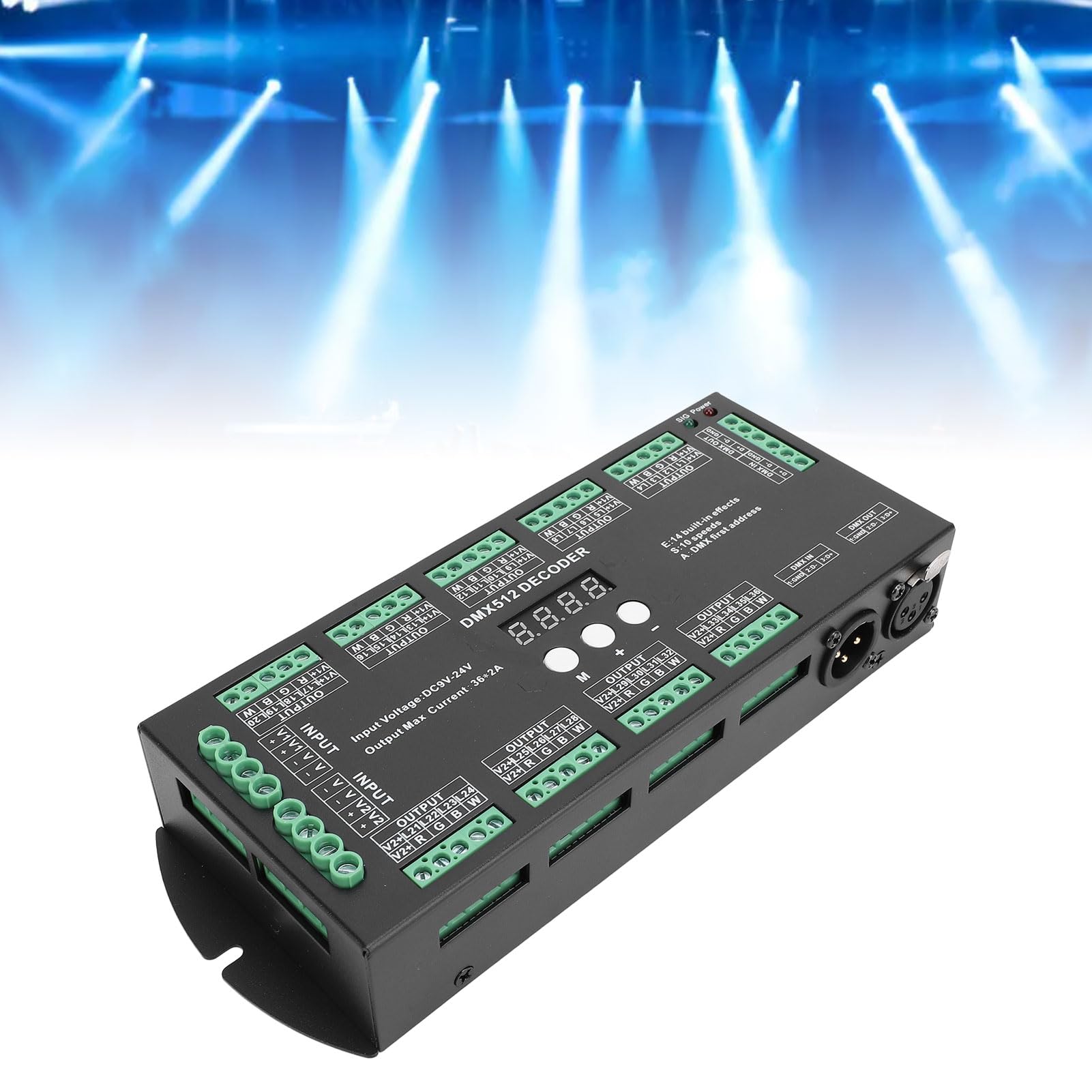 Pyhodi DMX 512 LED -Decoder -Controller 36Ch Digital Display Decoder, 3.46x1.50x8.62in LED -Digitalanzeige Decodering, 2A RGBW Multiple X Decoder -Controller für Strip Light