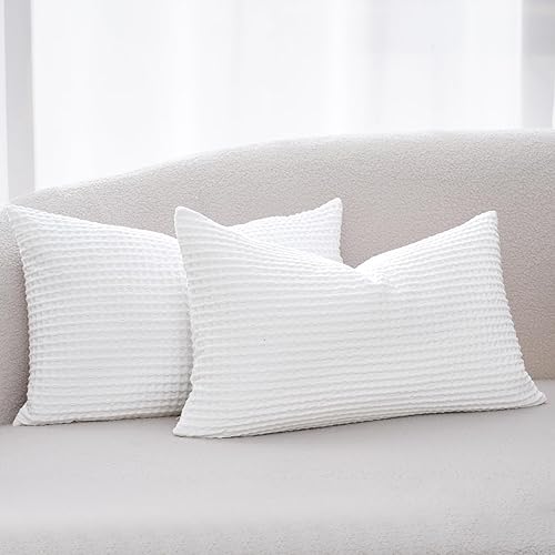 PHF Funda de almohada lumbar 100% algodón con tejido de gofre, de 12 x 20 pulgadas, sin relleno, paquete de 2 elegantes fundas de almohada