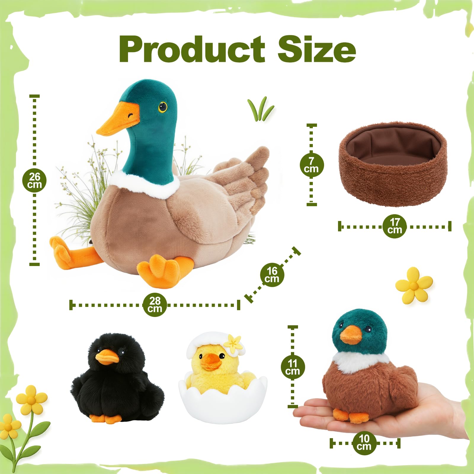 OUOZZZ Mallard Duck Teddy & Duck Toy Set - Soft Plush Mummy & Three Ducklings - Cuddly Gift for Kids, Family-size - Image 2