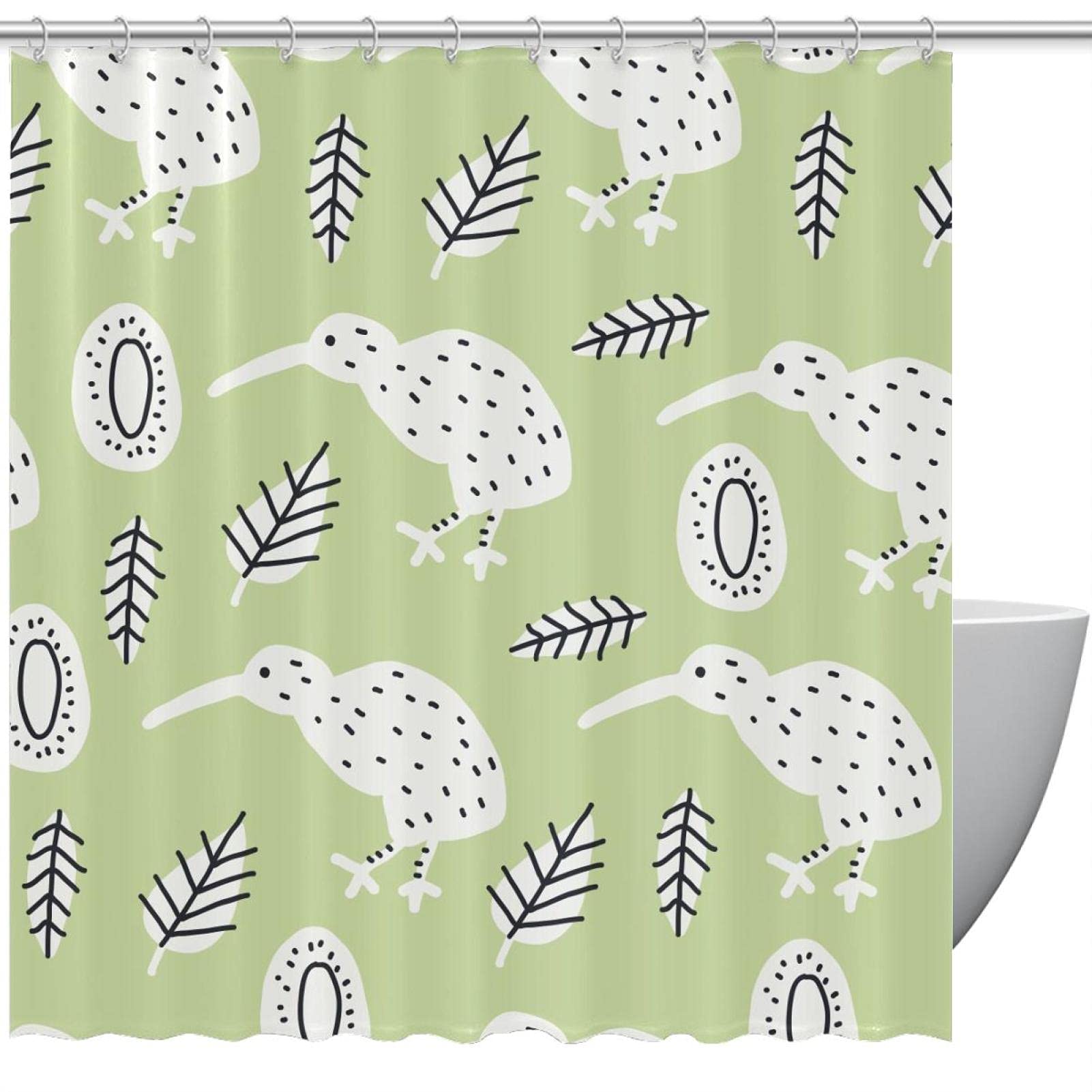 Rideau de douche imperméable oiseau vert kiwi 183x183 cm