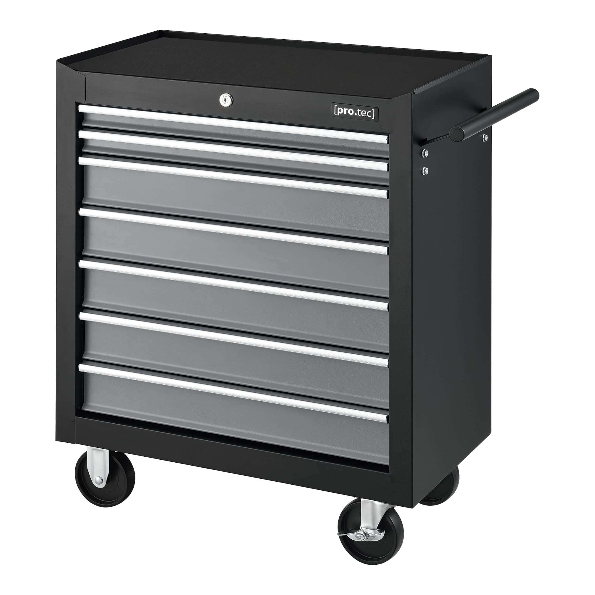 pro.tec Carrito de Herramientas de Acero con 7 Cajones y 4 Ruedas Carro de Caja Taller Móvil en Negro 69 x 33 x 77,5 cm Máx. 10kg