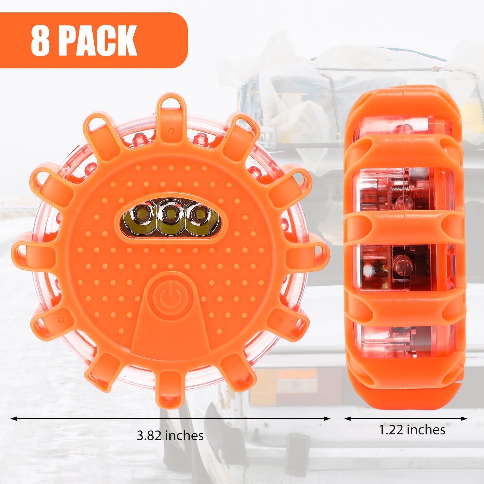 Tallew - Paquete de 8 luces LED de seguridad vial intermitente, kit de advertencia de emergencia en carretera con gancho magnético para vehículo, barco, camión, disco magnético, para coche, coche,