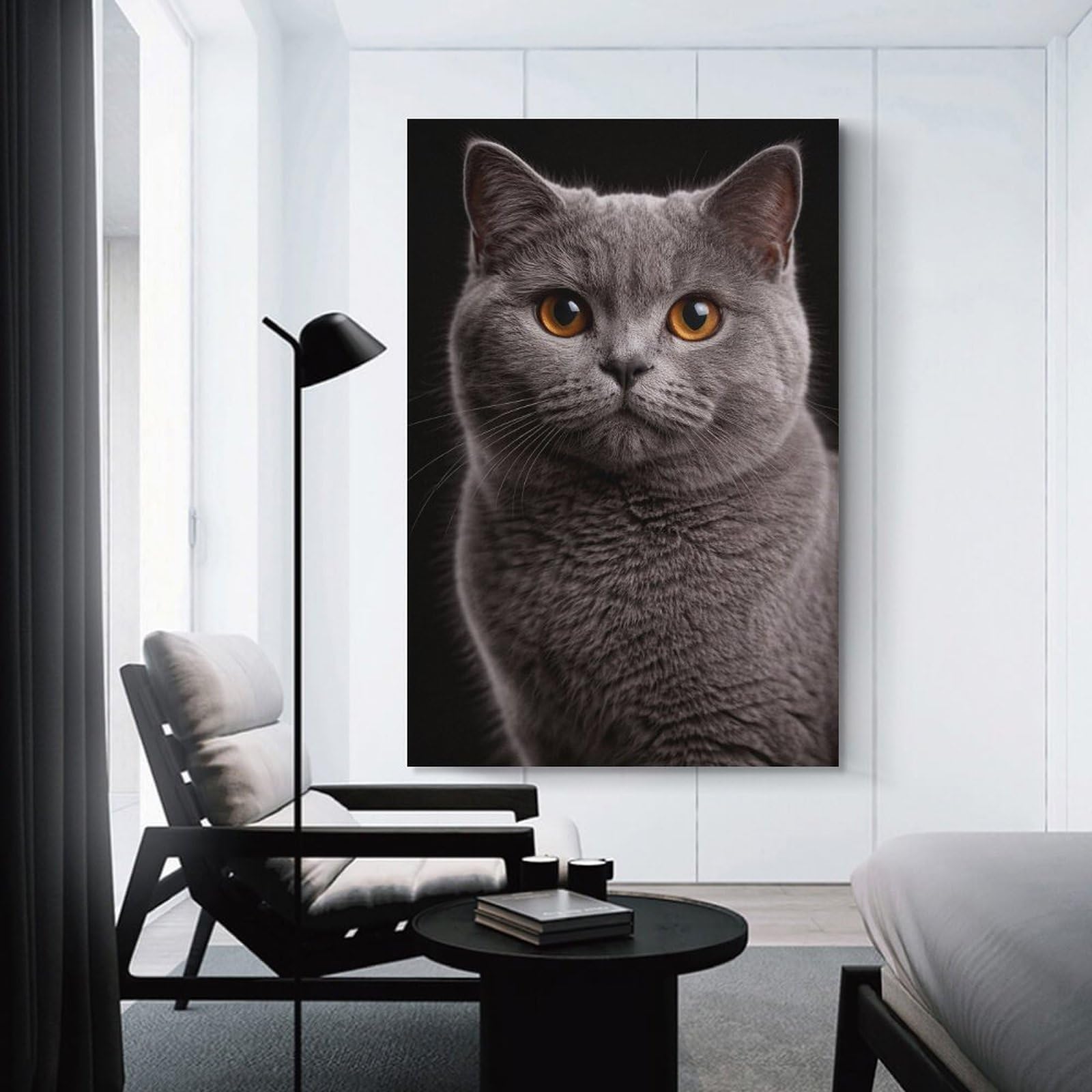 Junmoney British Shorthair Cat Portrait Decorative Canvas Print 24x36inch(60x90cm), for Apartment Walls, Studios Or Work Areas, Home Artwork for Modern Interiors