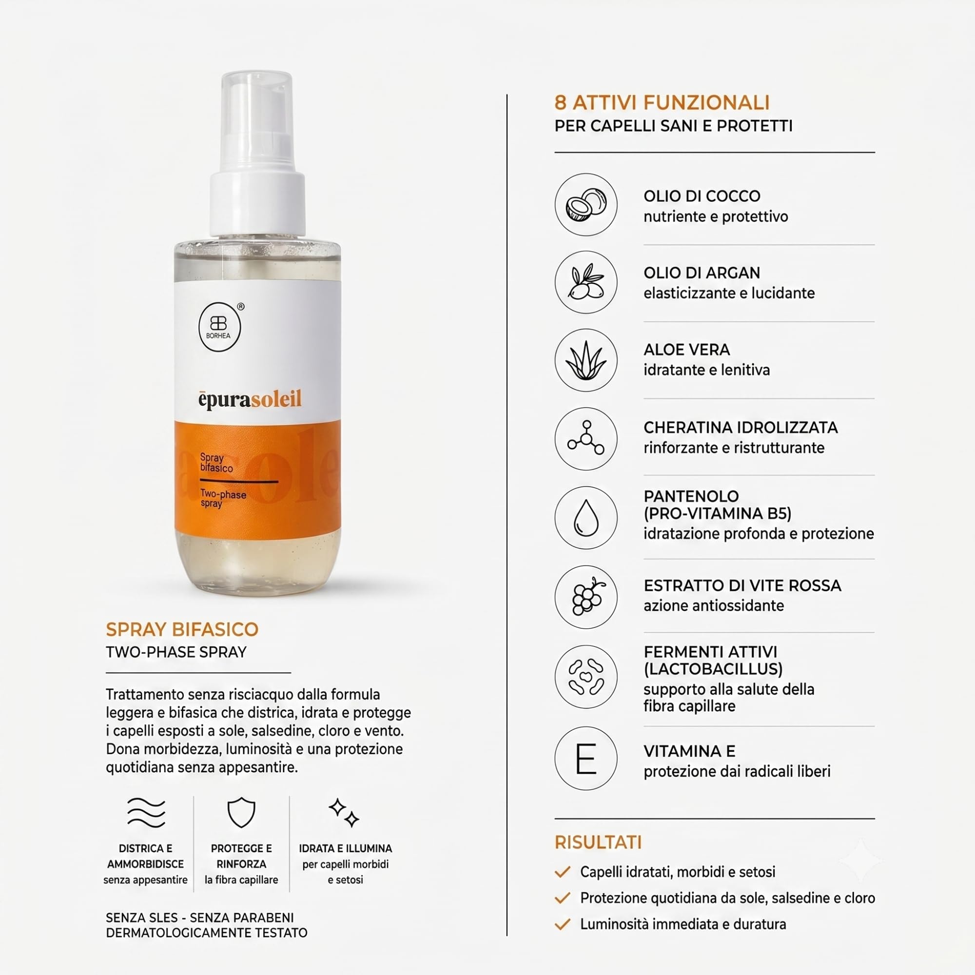ĒPURA SOLEIL Trattamento Solare Capelli Professionale - Shampoo Doposole Idratante o Spray Protezione Mare Bifasico Termoprotettore - Con Cheratina, Cocco e Argan, Senza SLES (Sun Ritual Kit)