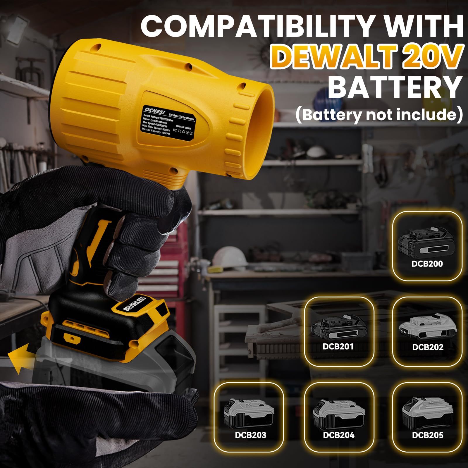 Soffiatore elettrico senza fili per DeWalt 20 V max batteria, motore brushless ad alta velocità, ventilatore a getto portatile per pulizia patio, cura del prato, soffiaggio foglie e polvere (senza