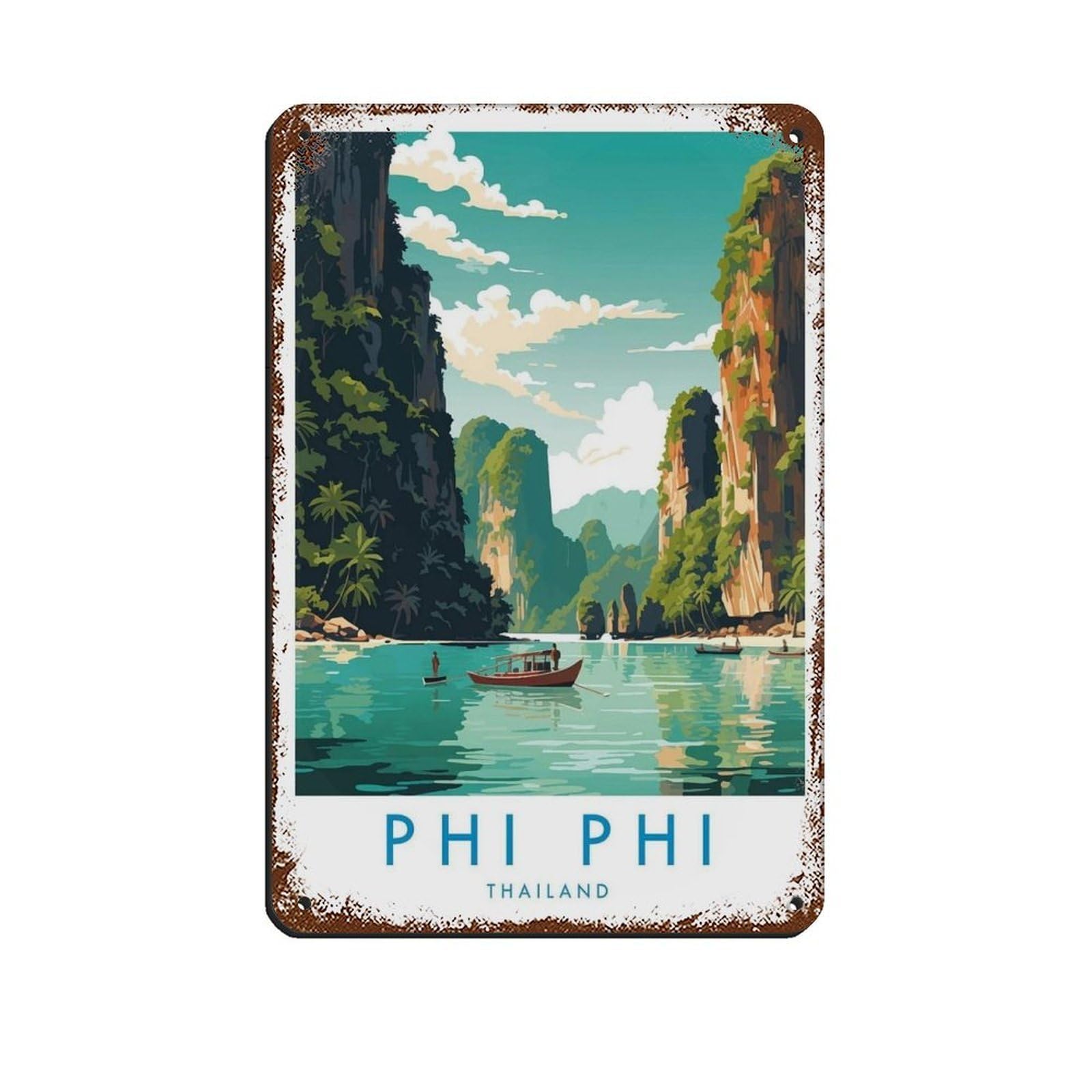 Phi Phi Travel Poster, Thailand（41） Retro Poster Metal Tin Sign Chic Art Retro Iron Painting Bar People Cave Cafe Family Garage Poster Wall Decoration 8x12inch(20x30cm)
