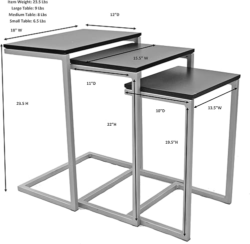 Miniatura 3 de Carolina Chair & Table Juego de mesa anidable rectangular de 3 piezas, marco de acero aleado con parte superior de madera, muebles que ahorran