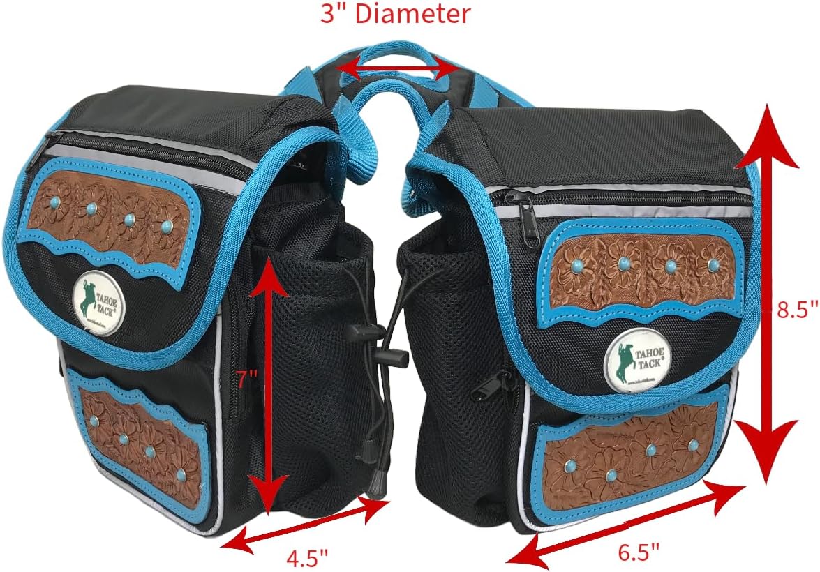 Tahoe Tack Turquoise Flower 1680D Nylon Western Horn Storage Bag with Hand Tooled Leather Accents and 2 Year Warranty