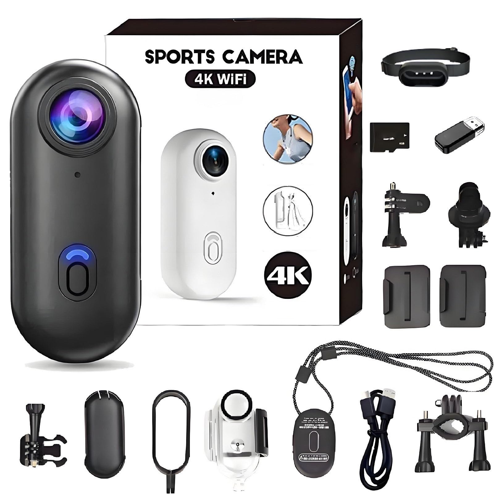 POV Capture Pro 3.0, telecamera di acquisizione impermeabile 4K HD con scheda, grandangolo 120°, telecamere magnetiche a mani libere for immersioni, ciclismo e attività all'aperto(Black,4k-128g)