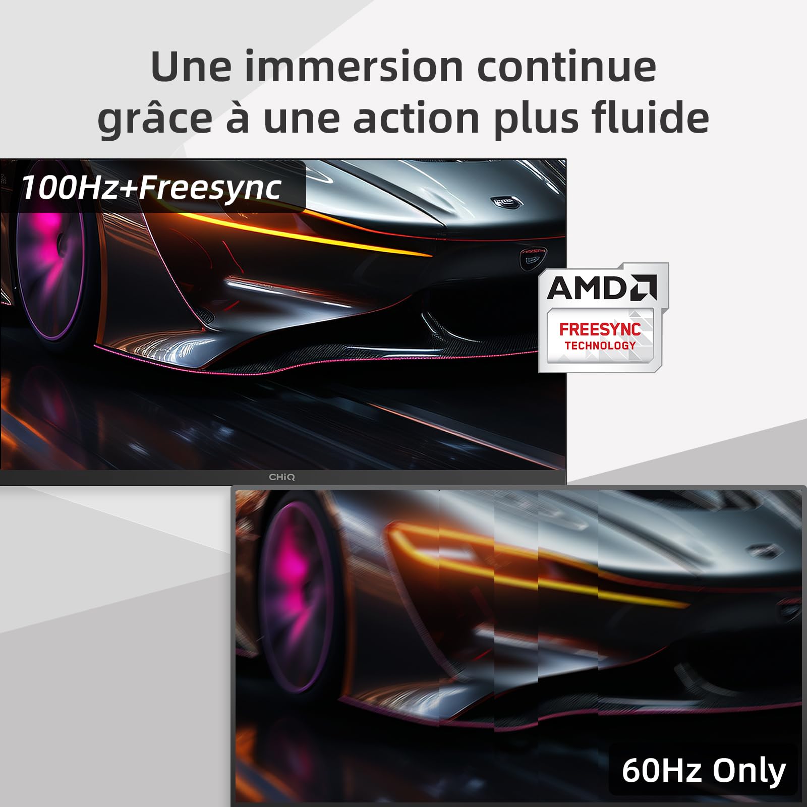 CHiQ Moniteur PC 22F650 22" FHD (1920 x 1080), 100 Hz + FreeSync, Design Ultra-Fin, 100% de la Gamme sRGB, HDMI, VGA, Montage VESA, Nouveau modèle 2024