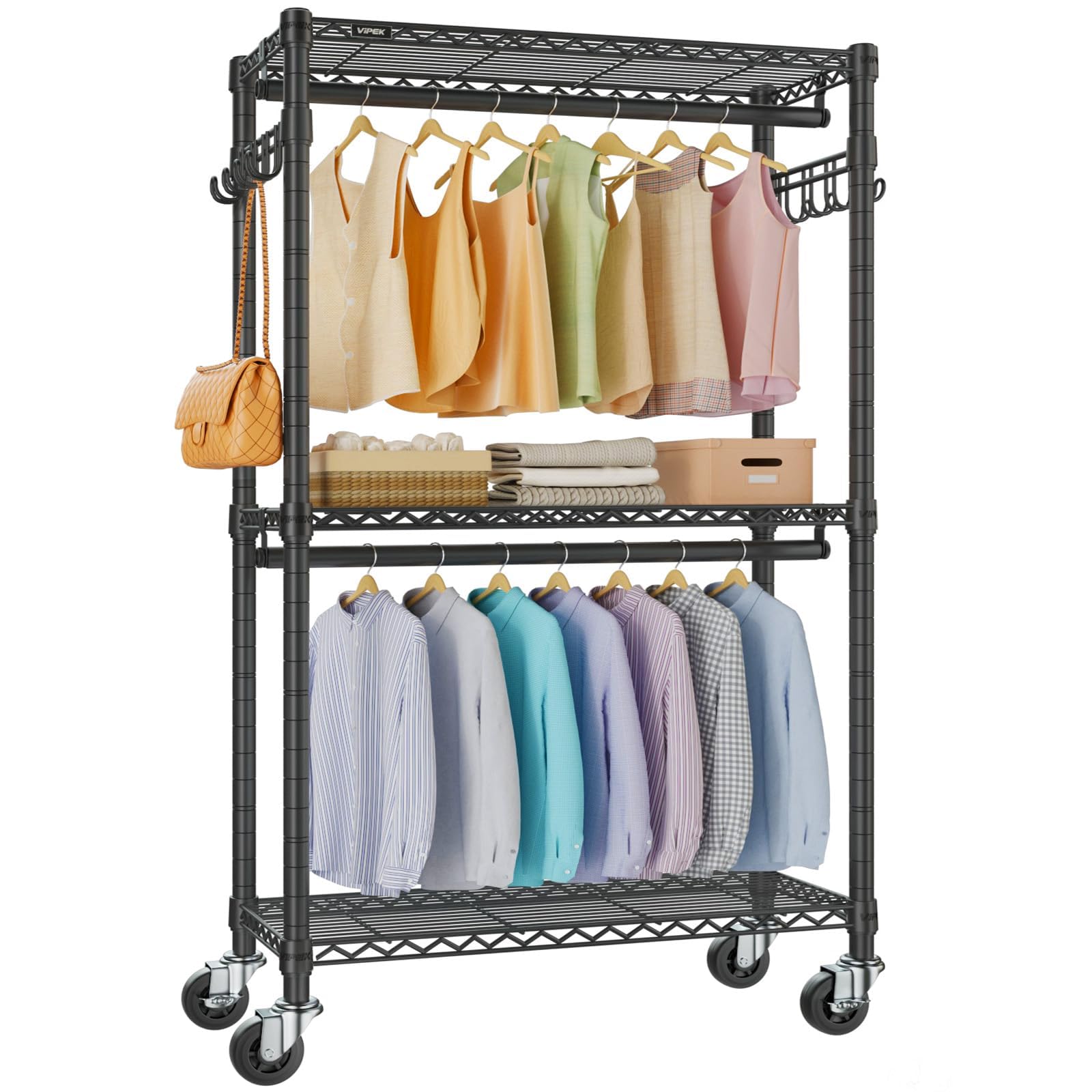 VIPEK R2 Medium Heavy Duty Rolling Clothes Rail Load 227KG 75x42x195cmBlack