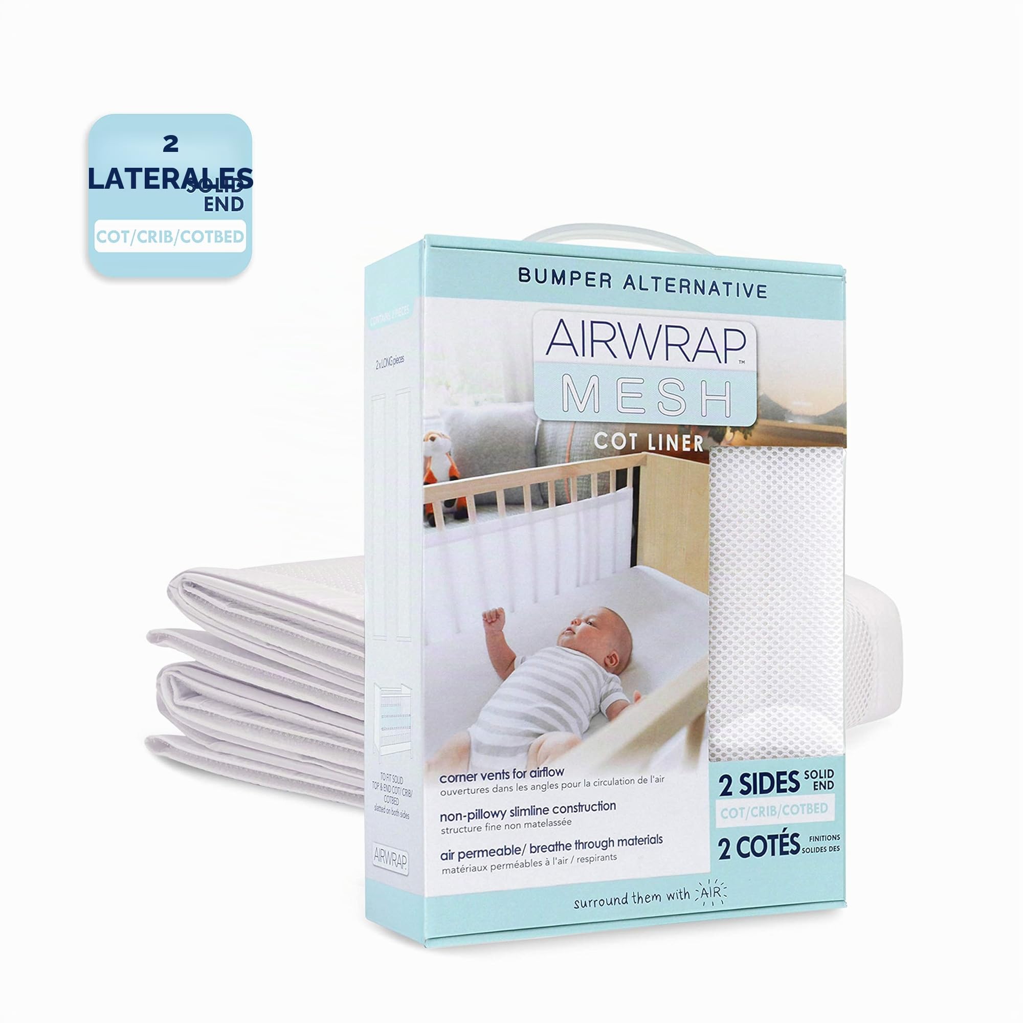 Airwrap - Protectores para cuna, doble cara, color blanco.