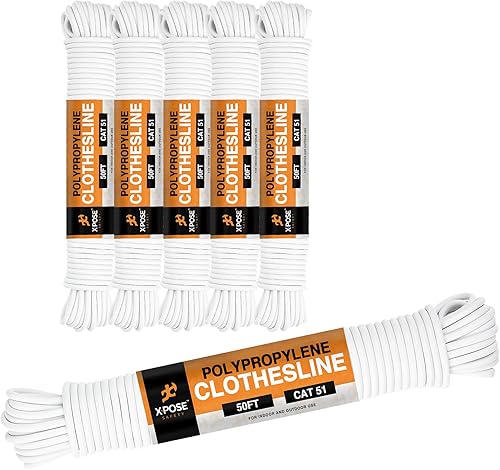 Miniatura 9 de Tendedero de plástico  Línea de ropa de plástico de 50 pies  Blanco resistente a la intemperie al aire libre  Cuerda sintética para colgar y secar