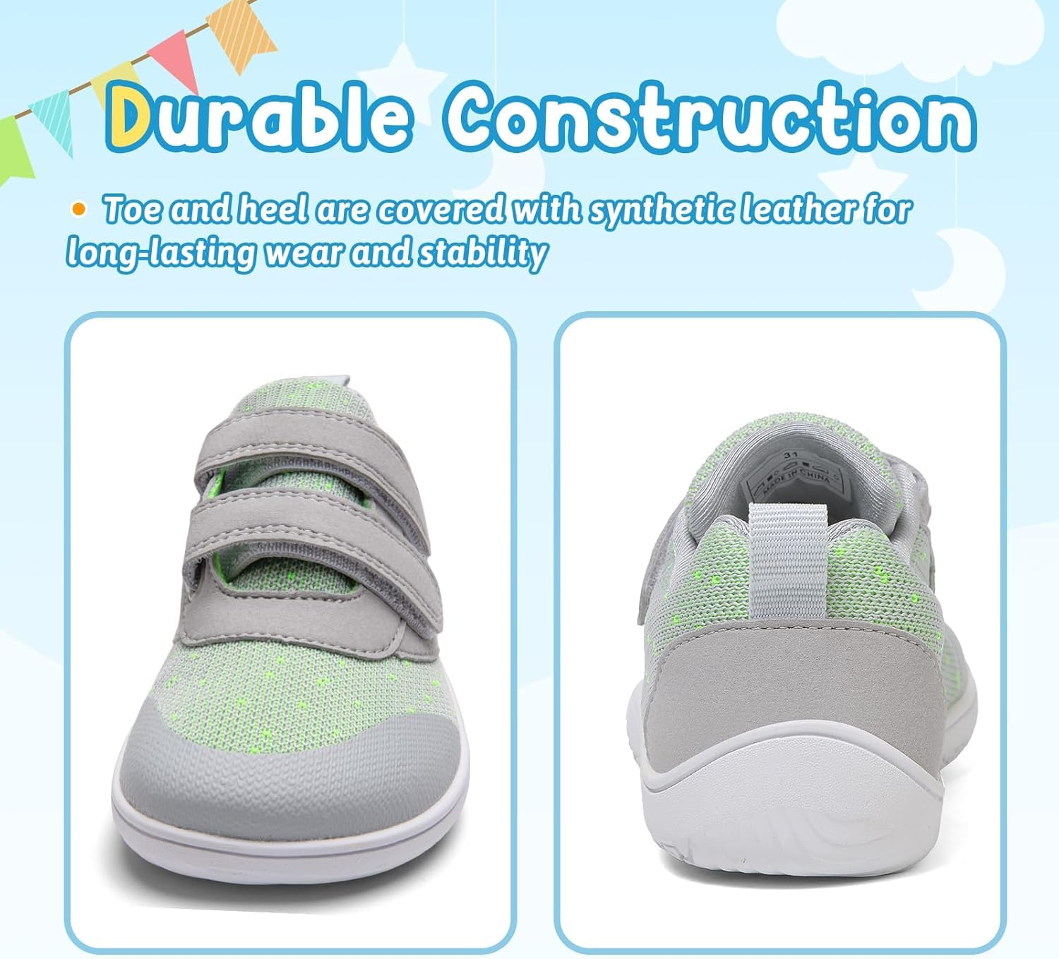 Barfußschuhe Kinder - Breite Minimalistische Mit Klettverschluss Junge Mädchen Laufschuhe Für Fitness Traillauf Freizeit Atmungsaktiv Leicht rutschfest Sneaker Komfortable Unisex, 25-37EU