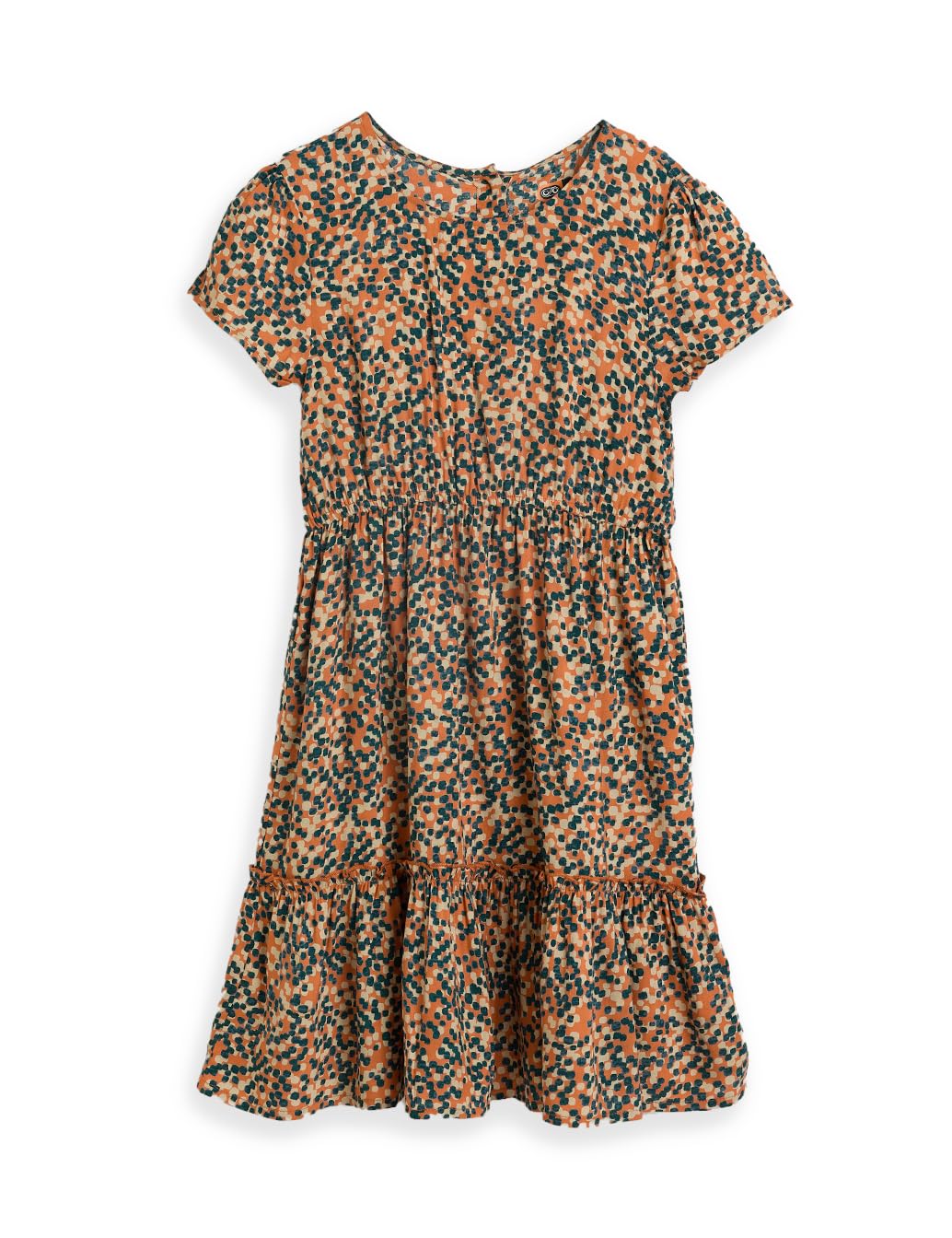 Amazon Brand - Symbol Kids Knee Length Printed Dress (KD-DRG-SS25-123_Orange_8-10 Years)